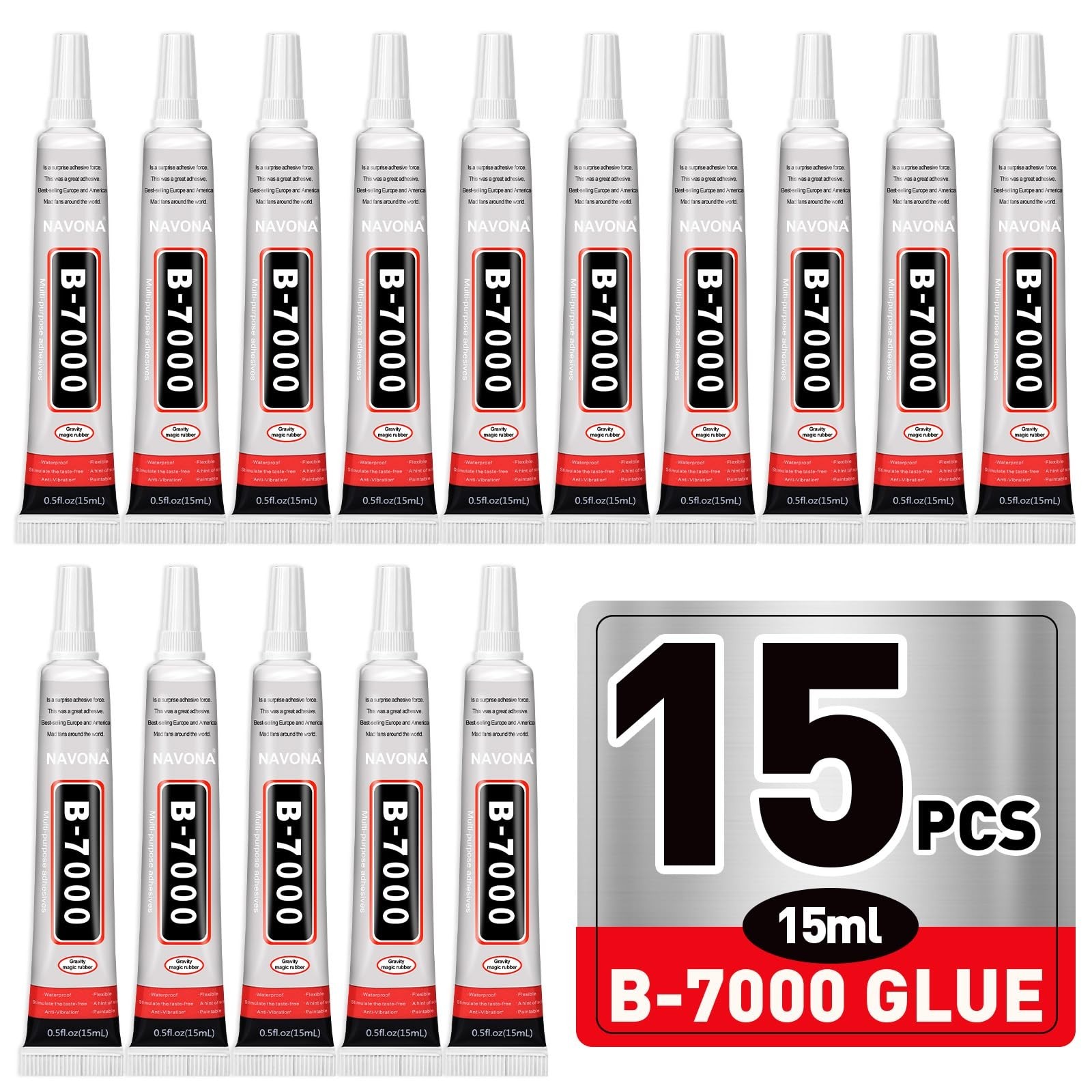 15 PCS 15ml B7000 Glue Clear with Precision Tip, Rhinestone Glue for Nail, Cr...