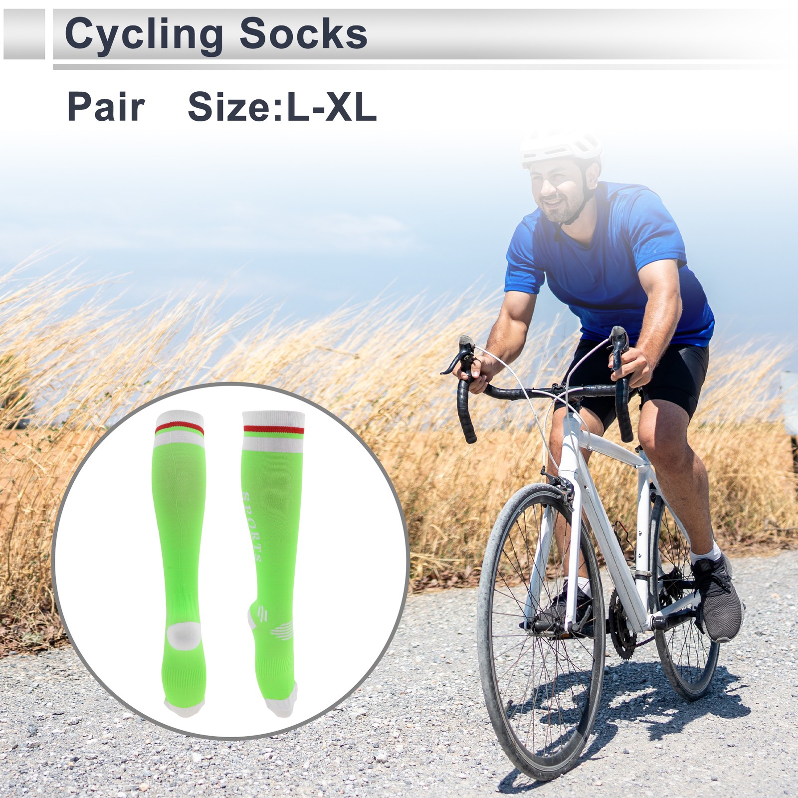 Cycling Socks Absorb Sweat Size L-XL High-cut Cycling Socks Green White