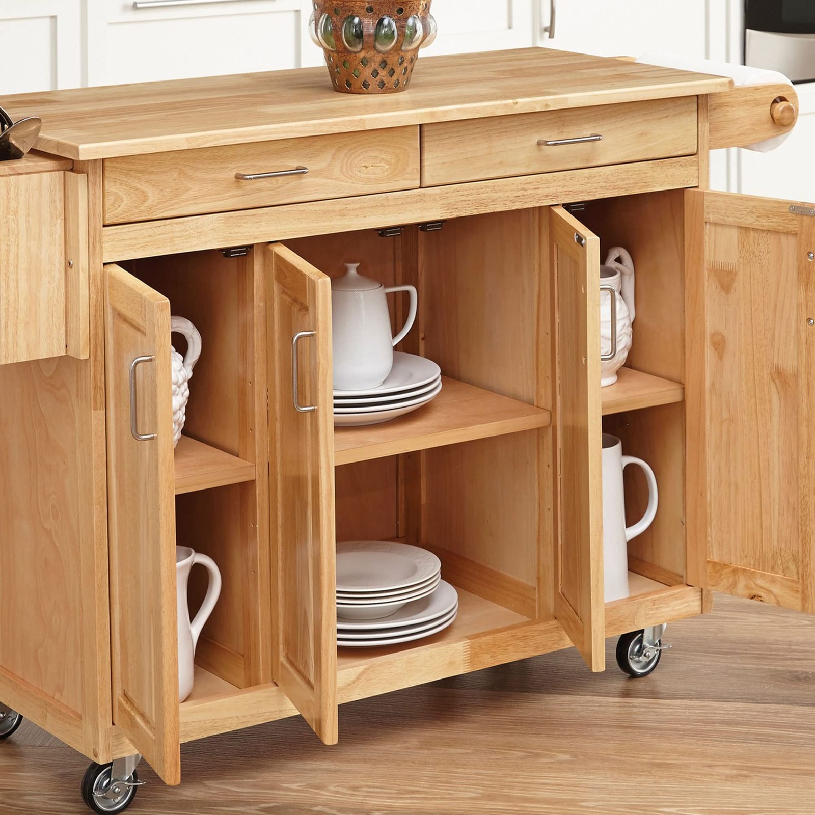 General Line Natural Mobile Kitchen Cart, 54"W