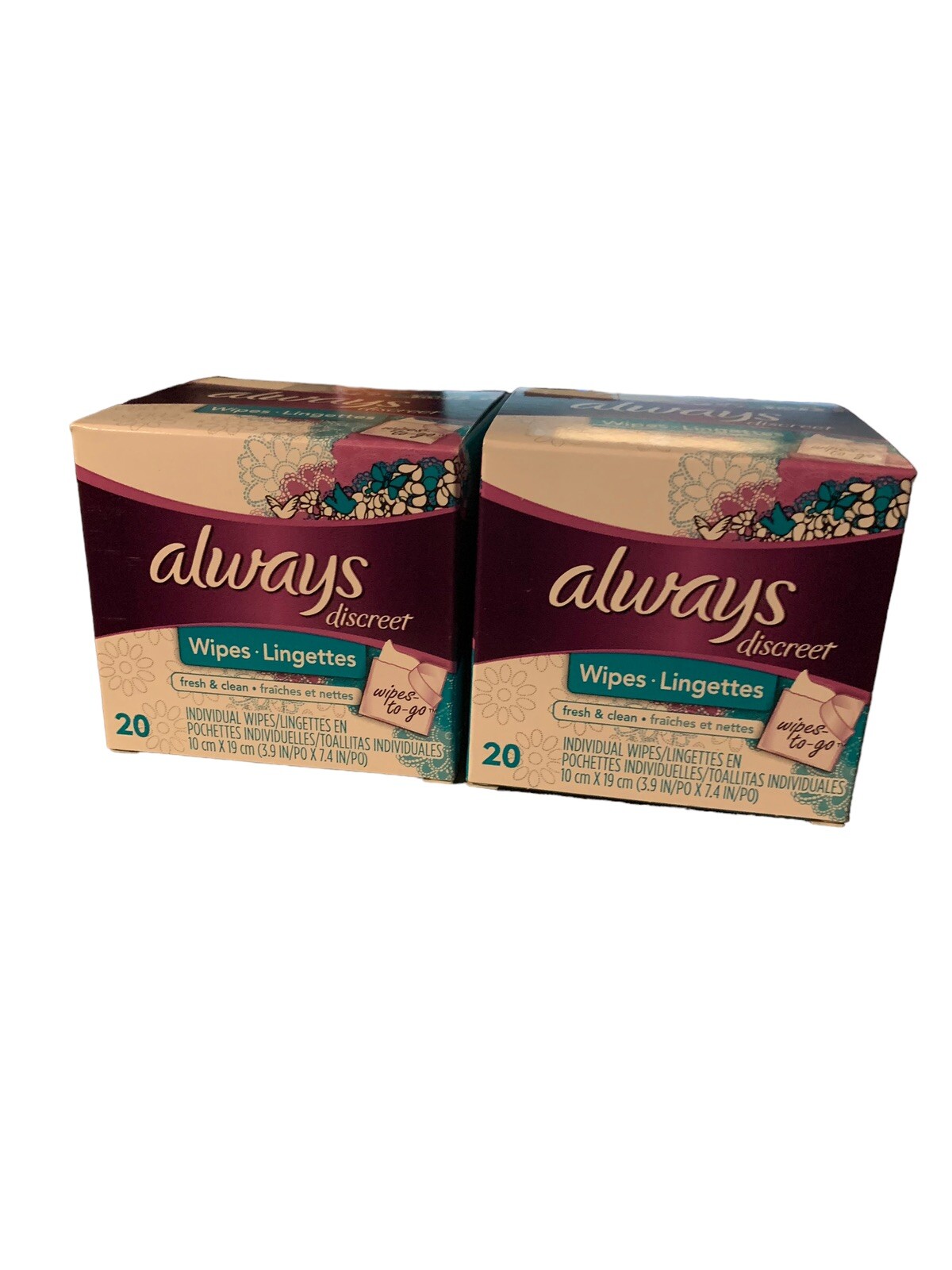 Always Feminine Wipes Fresh & Clean Individual Wipes To Go 20 Ct New! Lot of  2