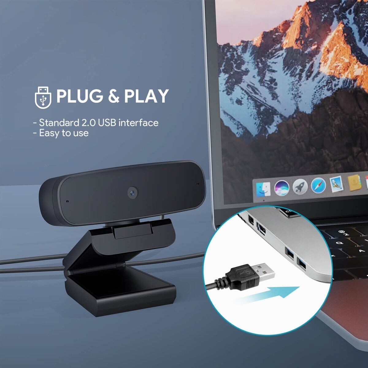 Full HD Plug & Play 1080P Autofocus Webcam Web Camera w/ Microphones for PC Mac