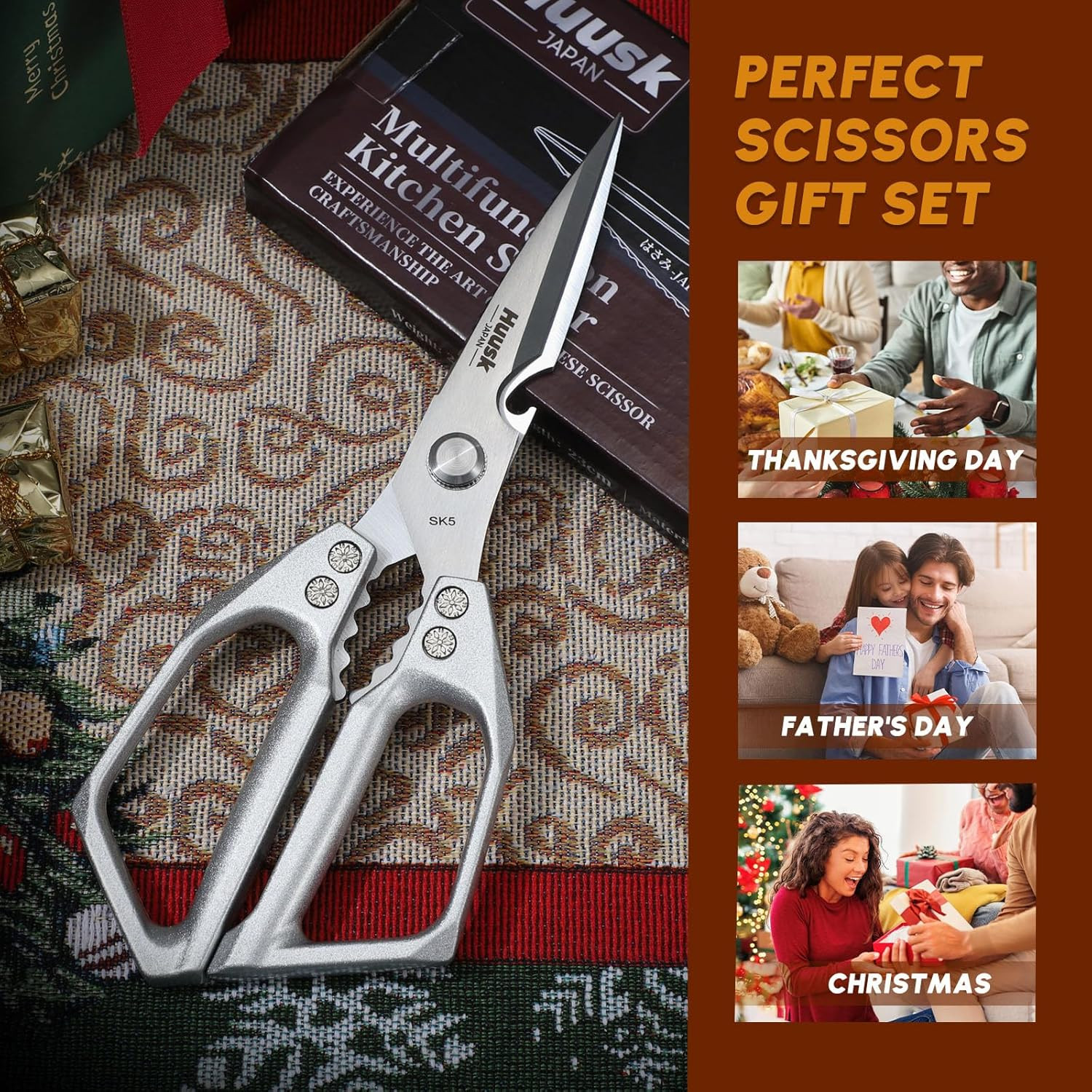Kitchen Scissors All Purpose - Stainless Steel Kitchen Shear, Sharp Silver Meat
