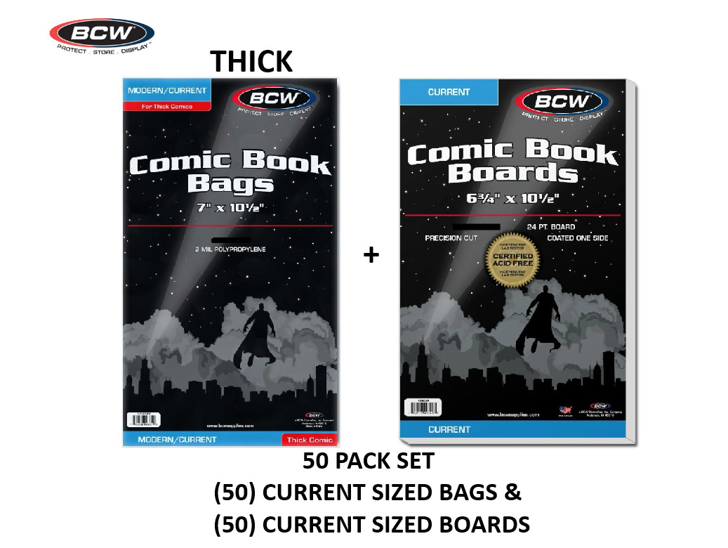 BCW (New) 50 Pack - Current/Modern Size Comic Book Board & THICK Bag Set