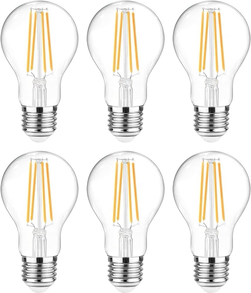 (D53)Ascher 60 Watt Equivalent, E26 LED Filament Light Bulbs, Warm White 2700K