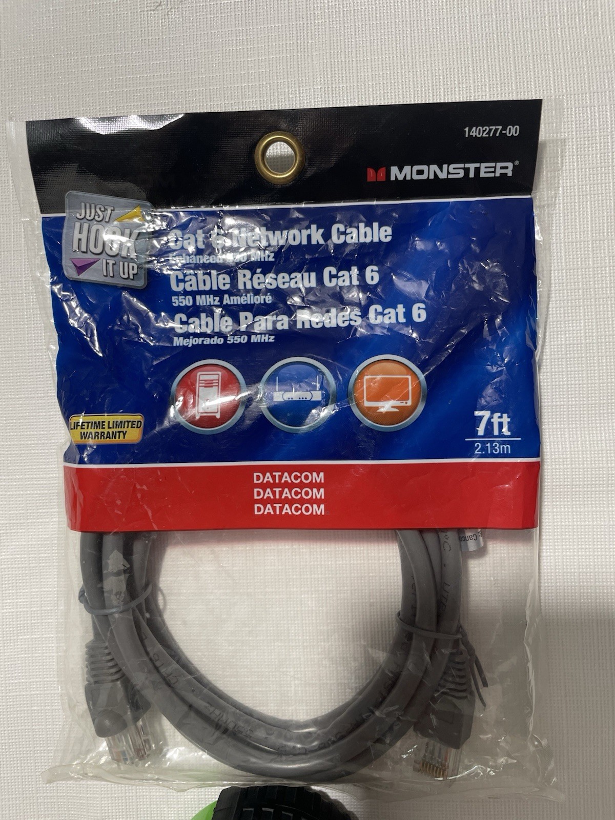 Monster 140277-00, 7' Cat 6 Network Cable Datacom Brand New