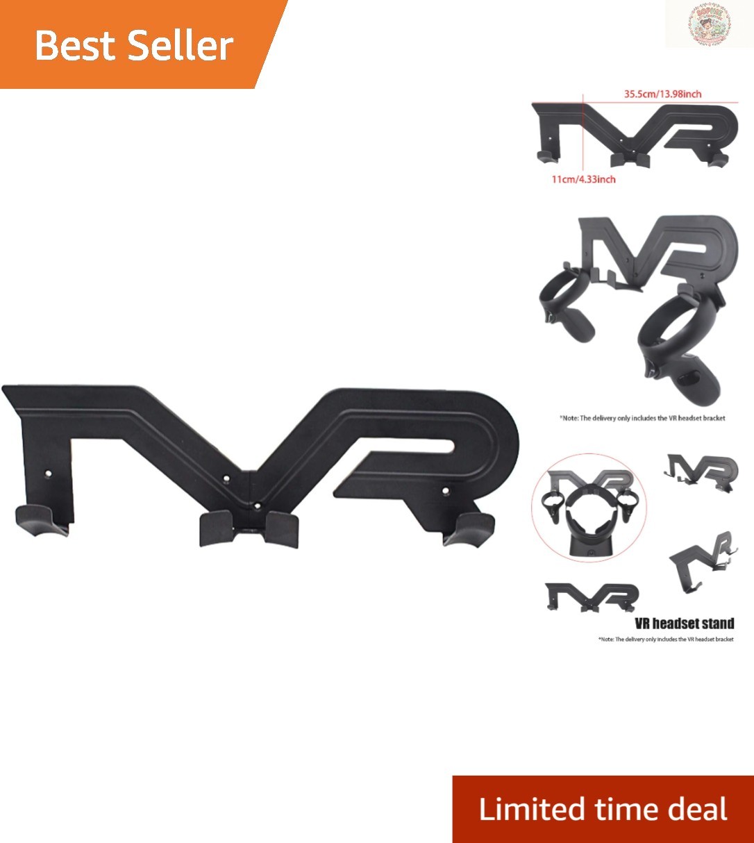 Elegant Black VR Headset Stand with Wall Hook - Compatible with All Major Brands