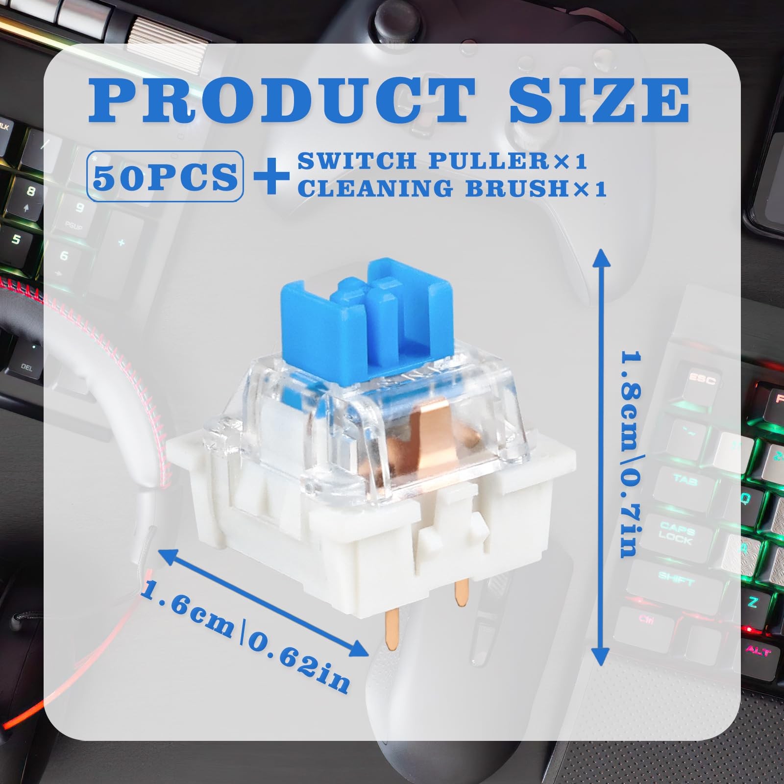 50 PCS Blue Keyboard Switches 3Pin Clicky Tactile Replacement Kit Puller