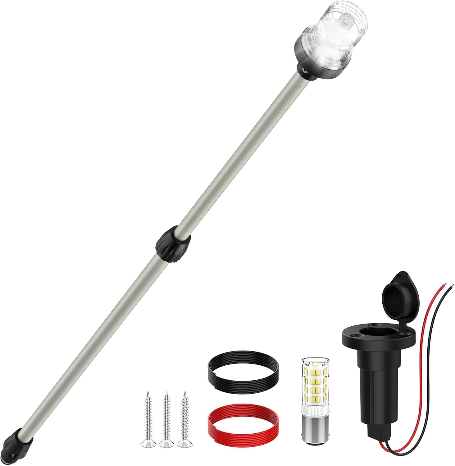 Stern Light Boat Anchor 26"-48" Telescoping Pole Base Marine Navi Pontoon 12-24V