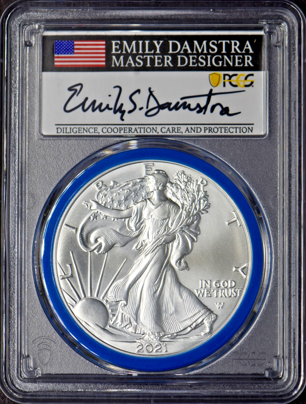 2021-(W) T2 American Silver Eagle PCGS MS70 FS Damstra Signed Blue ✪COINGIANTS✪