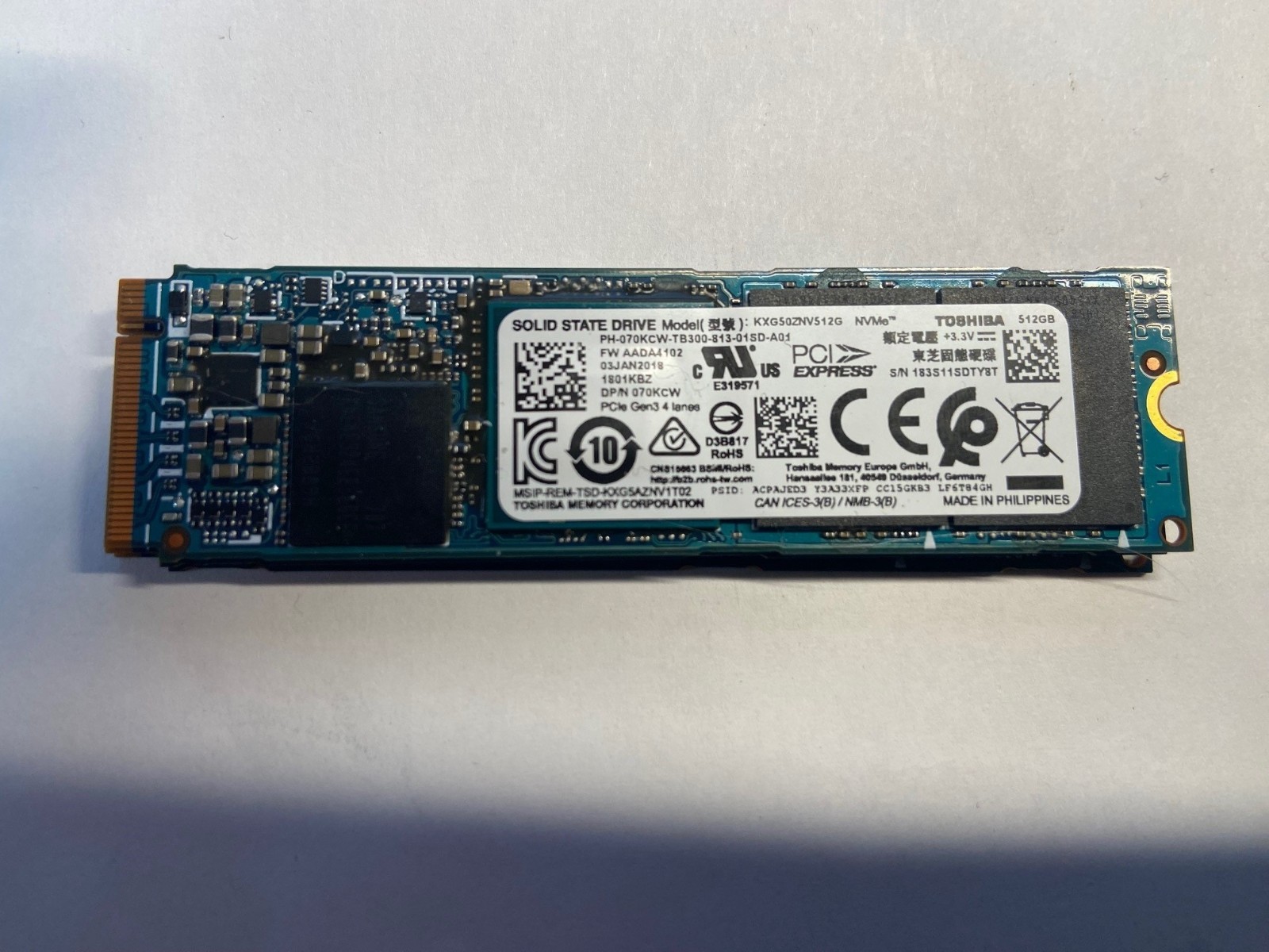 Toshiba, KXG50ZNV512G, Dell, 70KCW  512GB 2280 M.2 NVMe SSD