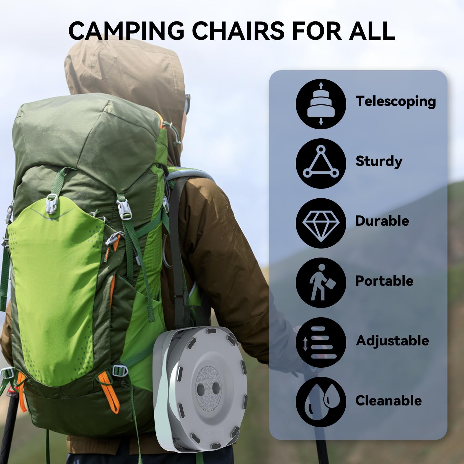 2026 Upgraded Collapsible Stool, Portable Folding Stool, Telescoping Camping ...