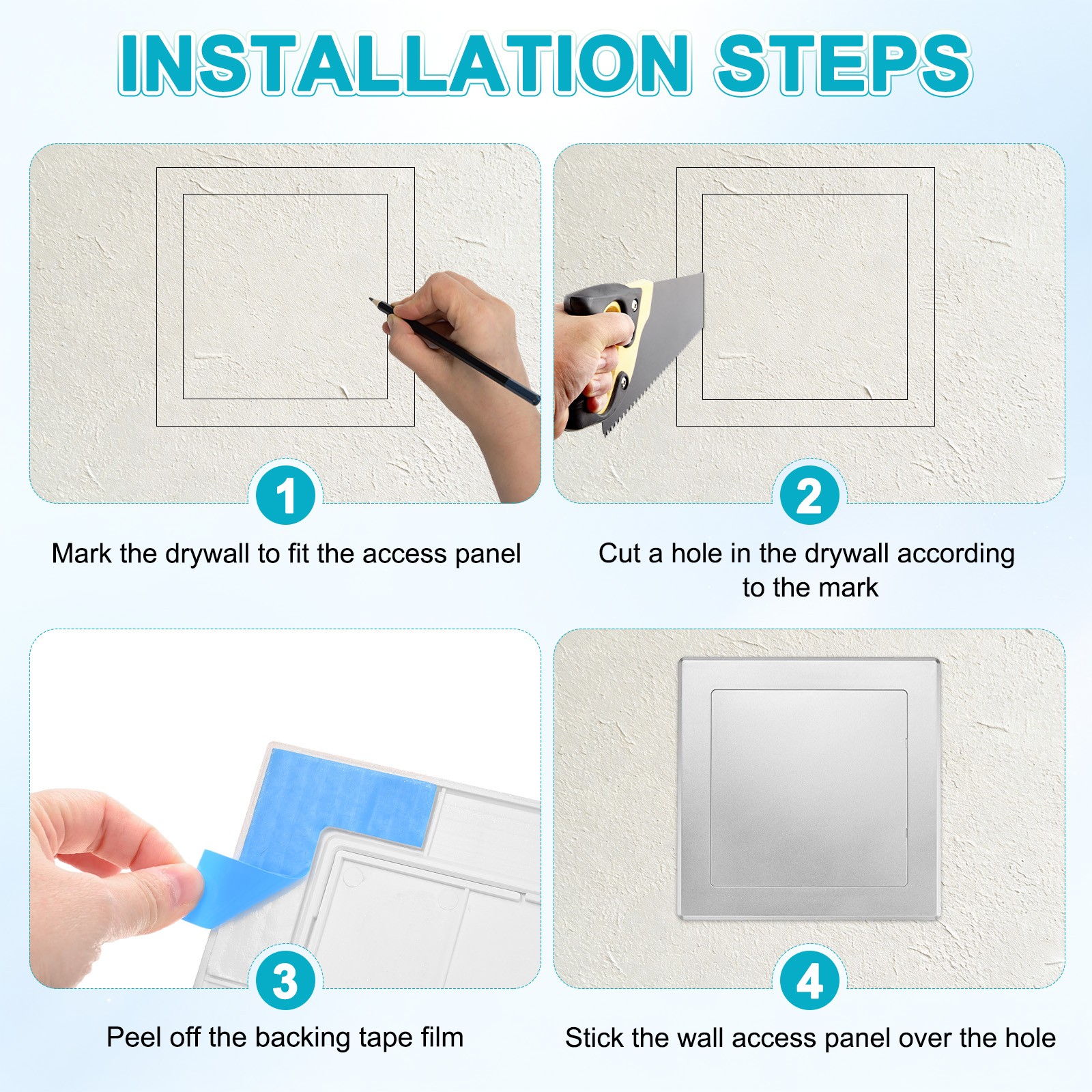 1-Pack Access Panel for Drywall, 6x6" Plastic Removable [Silver Tone, Square]