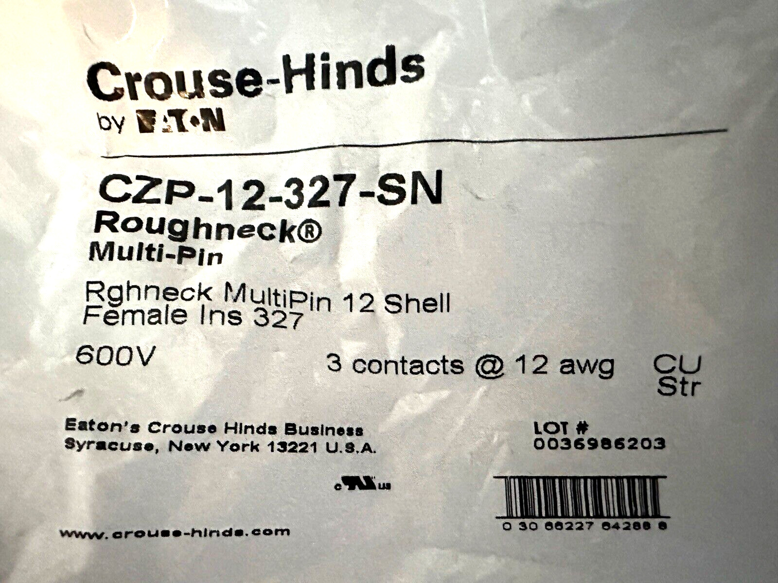 NEW Eaton Crouse-Hinds CZP-12-327-SN Roughneck CZ insert socket kit, 30A, Female