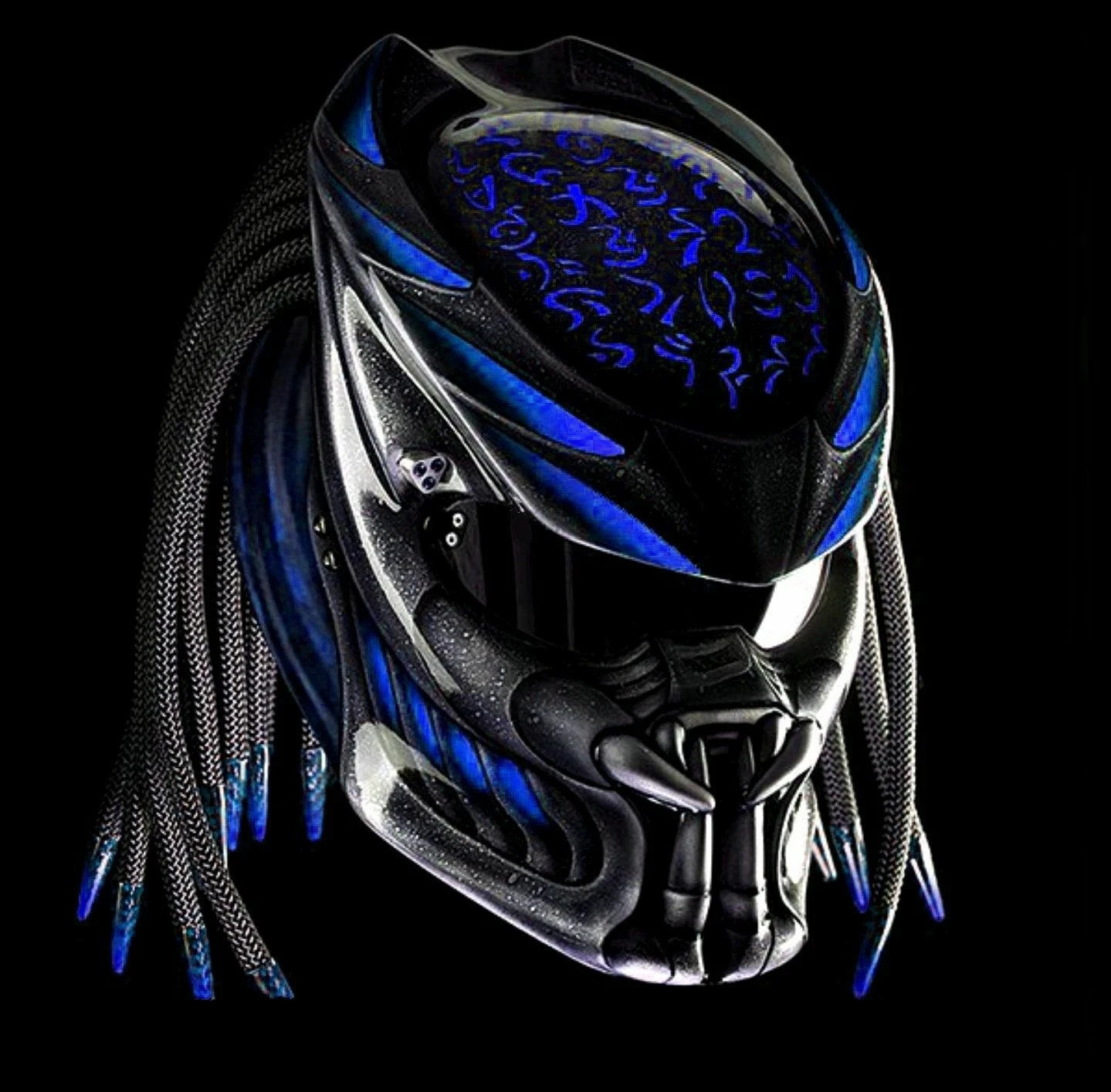 CHOPPER BOBBER STYLE PREDATOR HELMET CUSTOM BLUE FIRE DOT & ECE CERTIFIED