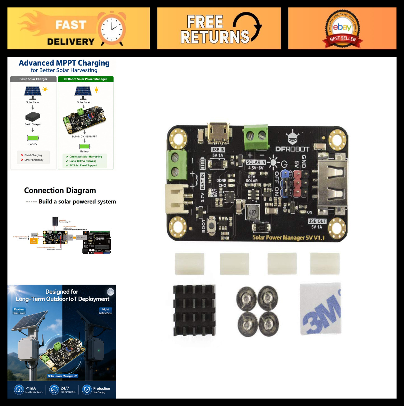 900mA MPPT Solar Charge Controller - 5V Solar Power Manager Module, USB Compatib