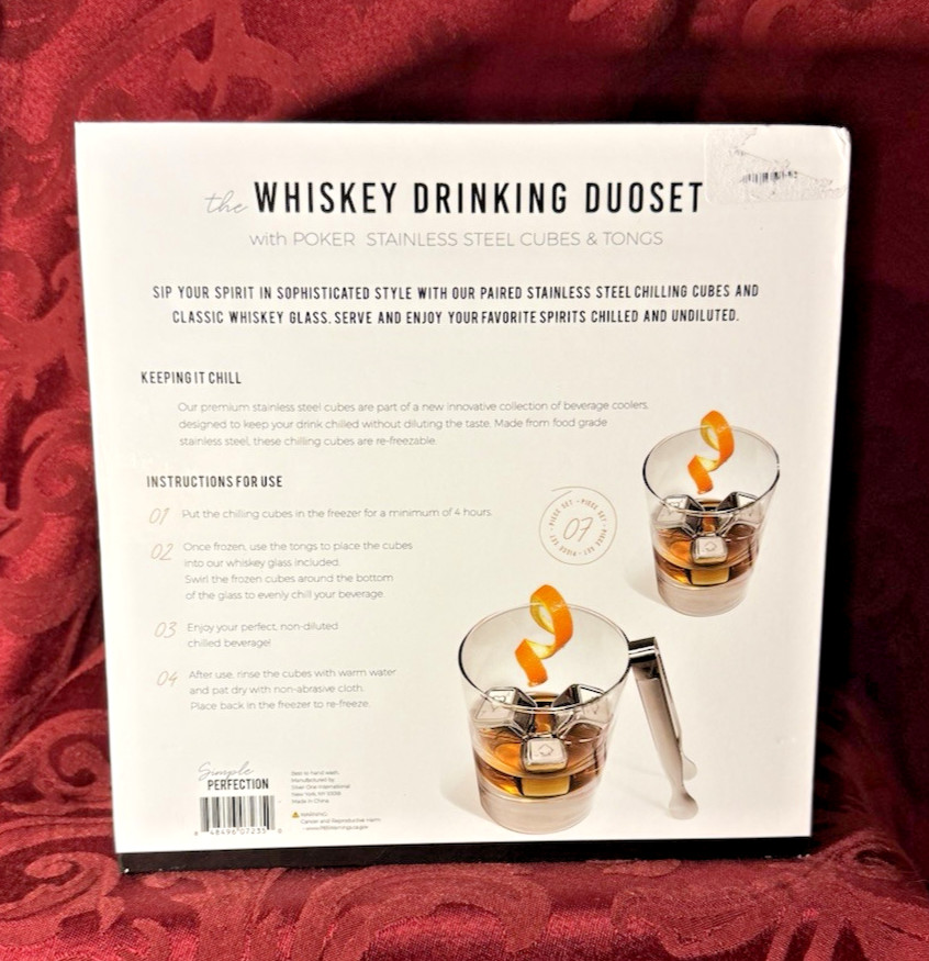The Whiskey Drinking Duo Set w/Stainless Steel Cubes & Tongs 7 Piece Set