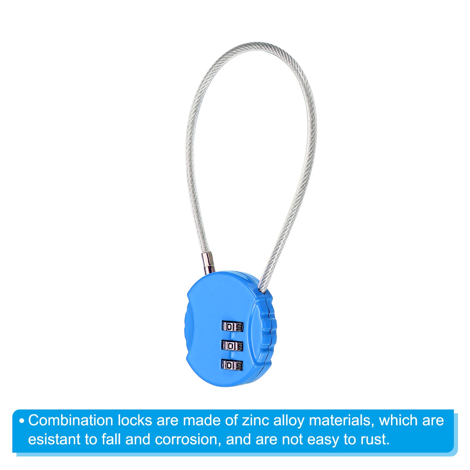 Small Combination Lock 7.8 Inch 3 Digit Padlock for Locker Bright Blue