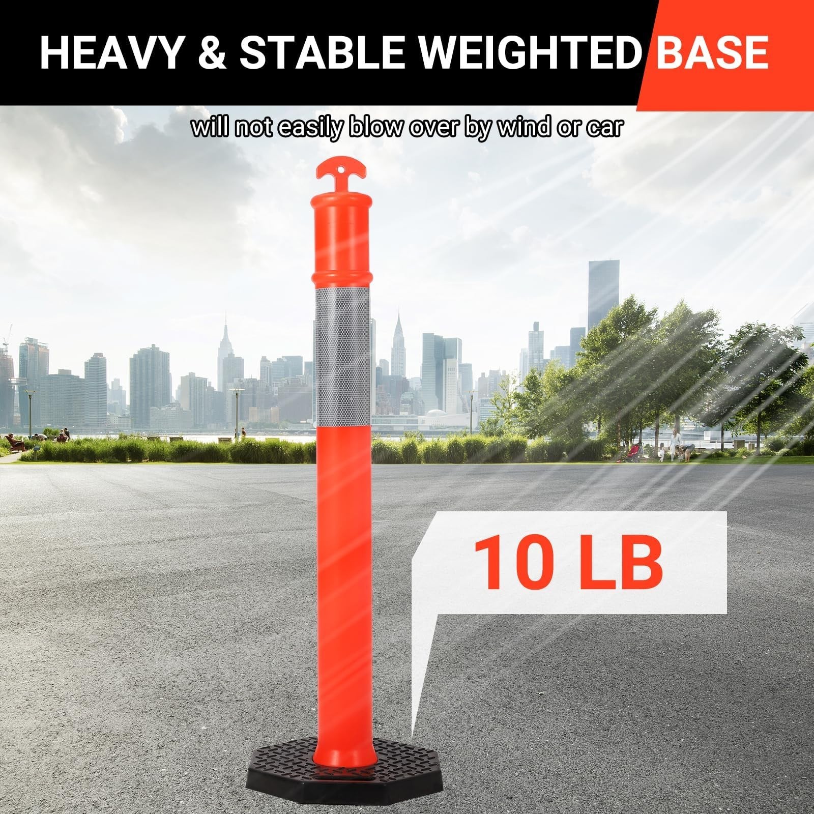 6x 45'' Traffic Delineator Post Cones Rubber Base Traffic Delineator Post Cones