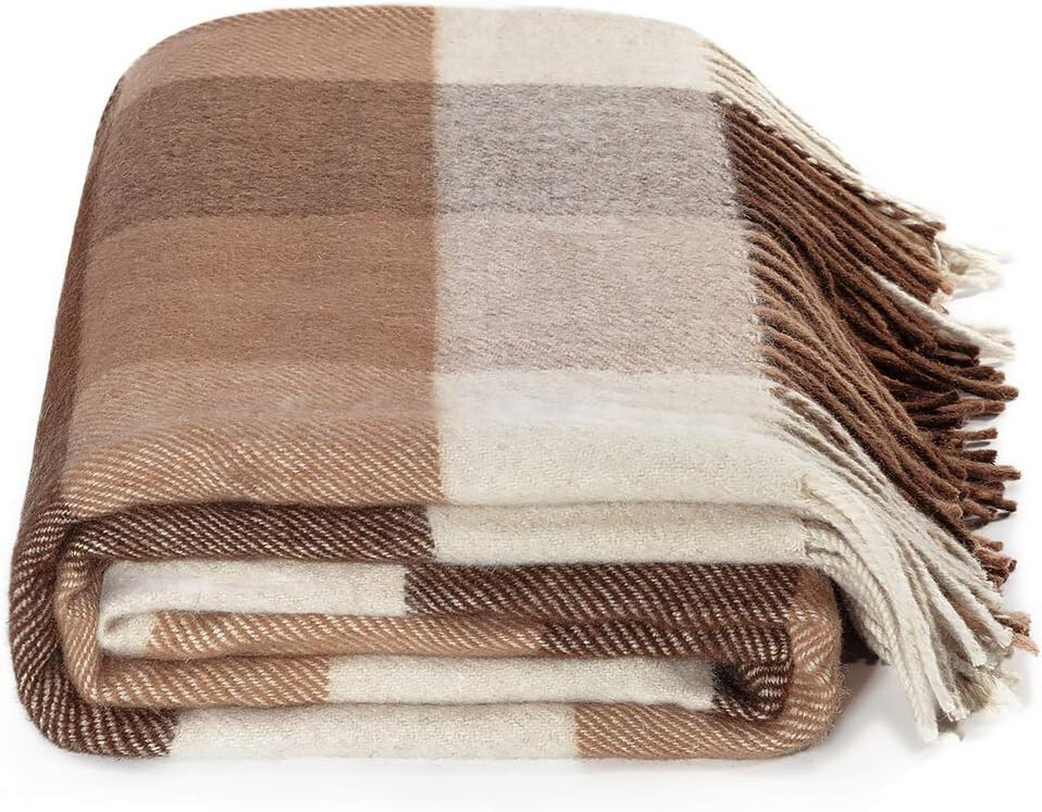 Farridoro Wool Fringe Throw Blanket 51" X 67" All Season-Bed-Sofa Couch-Camping