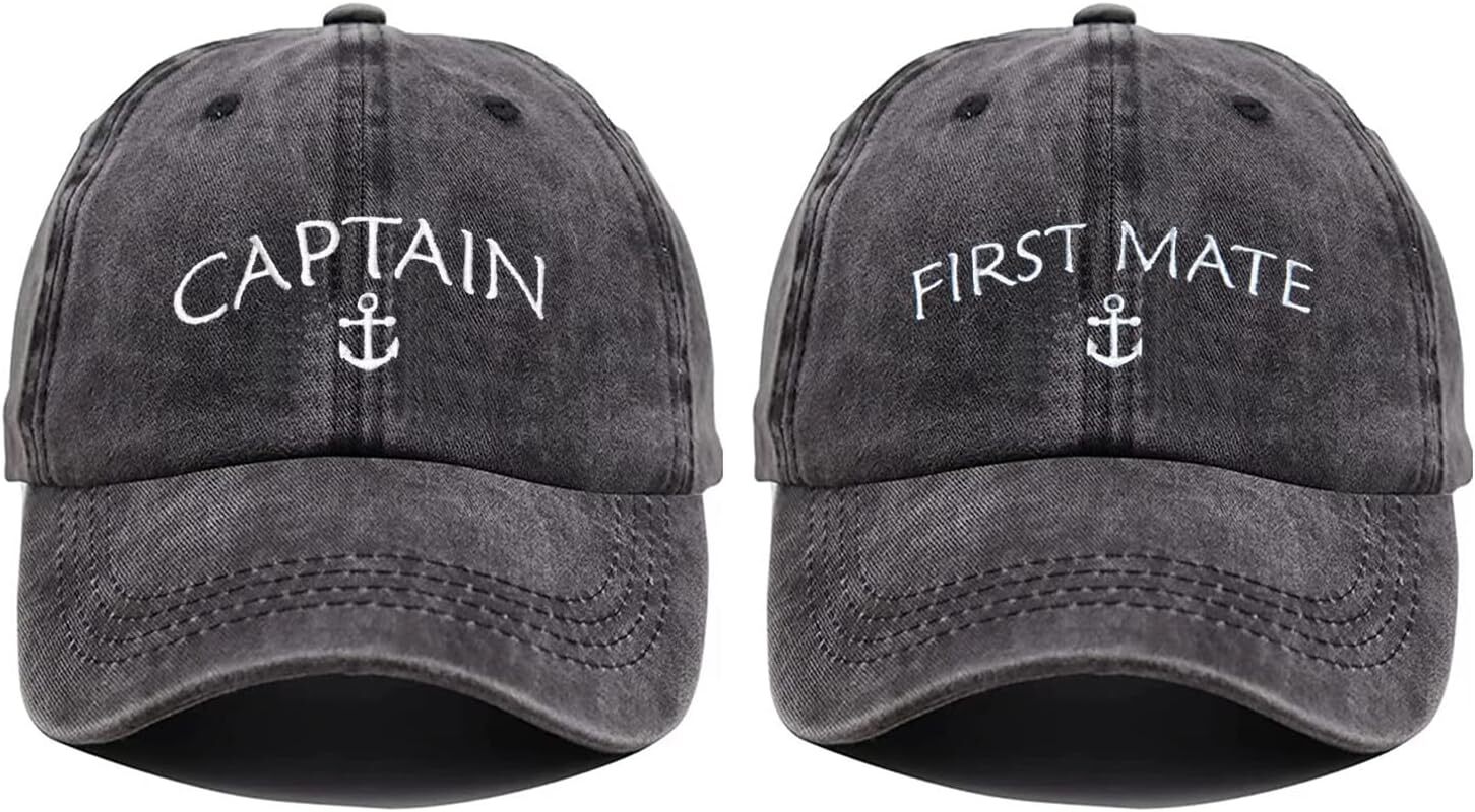 Embroidered Boat Captain Hat & First Mate One Size, Mate-2pc