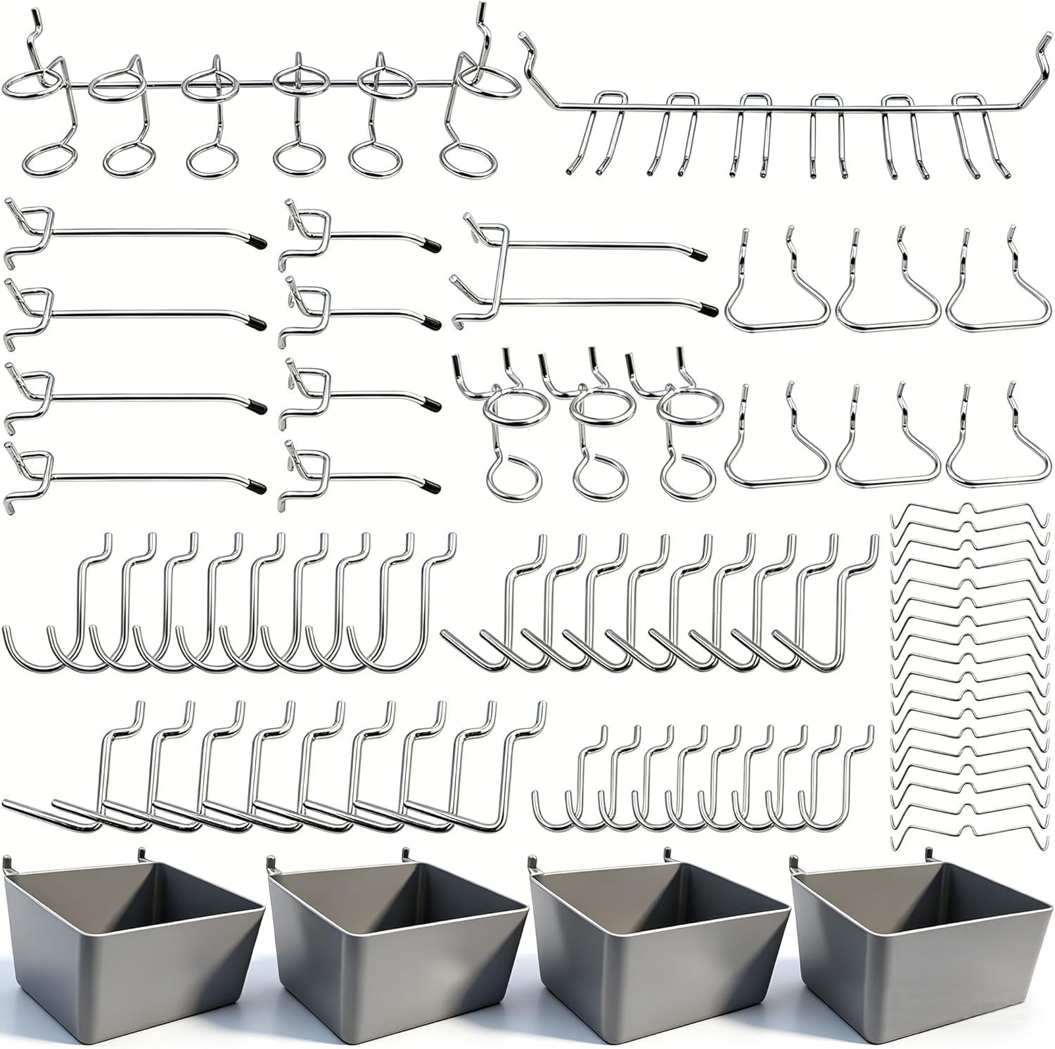 Versatile 80-Piece Pegboard Hooks with Bins for Efficient Workspace Organization