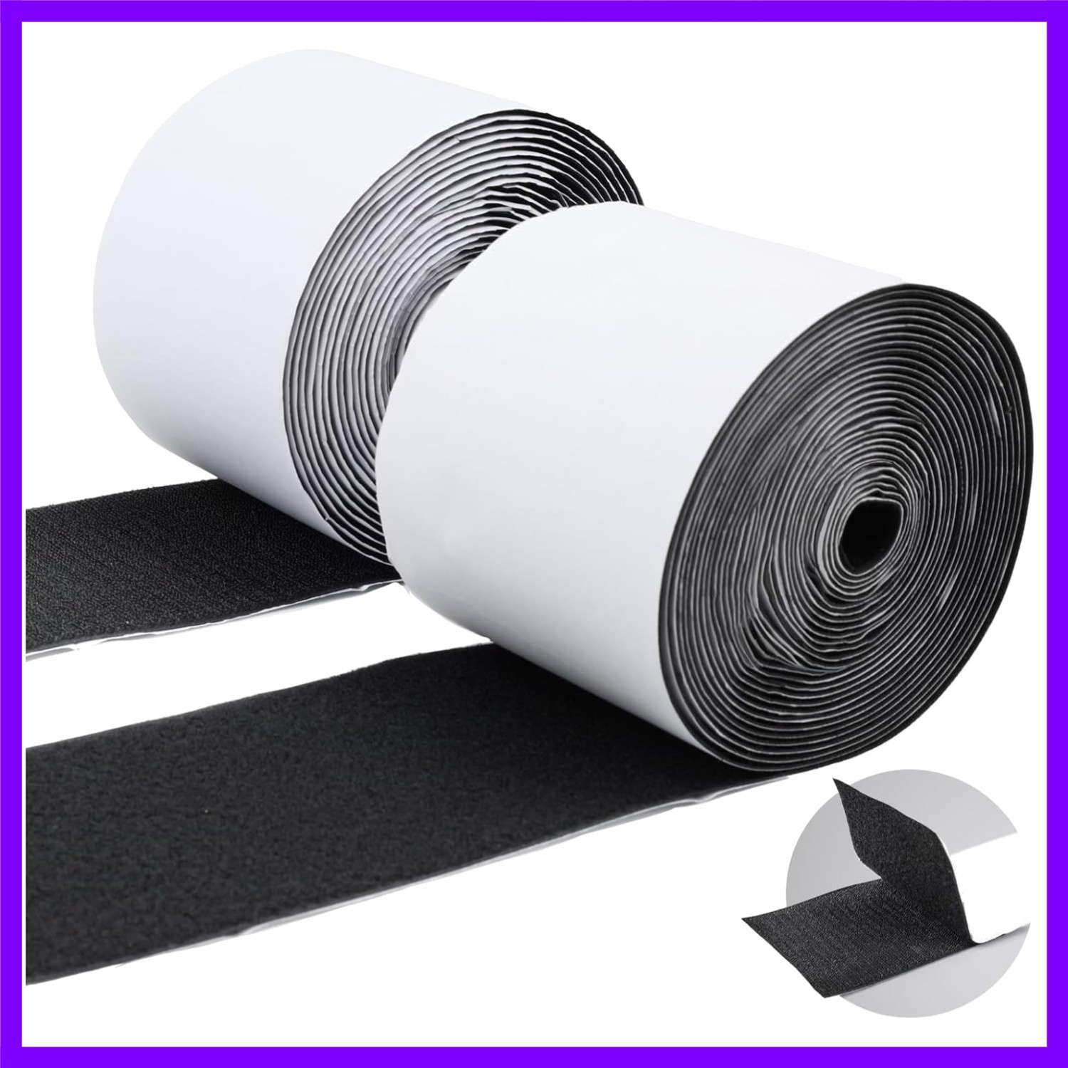 4''×20 Feet Black Nylon Heavy Duty Wide Hook and Loop Tape Adhesive,Double-Si...