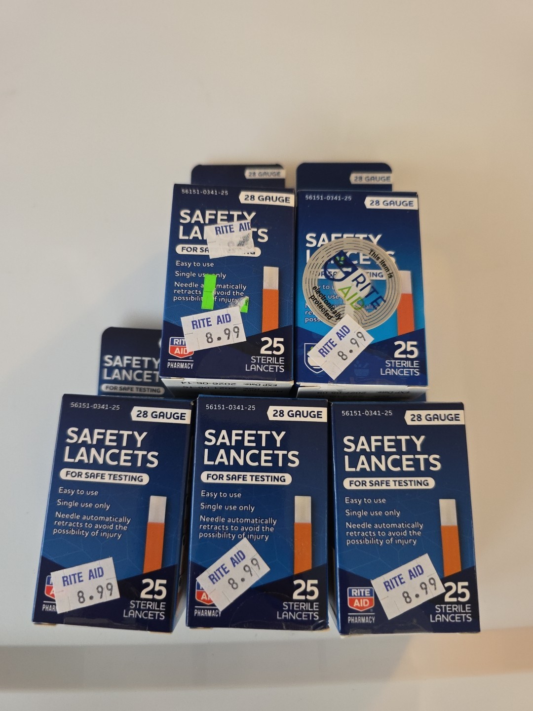 Rite Aid Safety Lancets - 28 Gauge - 5 Boxes (125 Total Lancets) Expires 6-2026