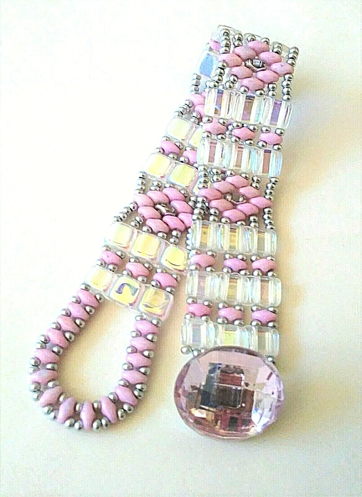 Handmade Reversible Pink and White Tila Beaded Bracelet