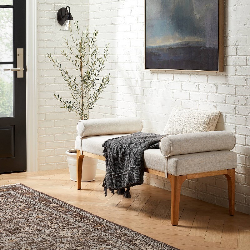 Bench with Bolster Pillows Randolph 52" Linen Rectangle Shape Two Seats