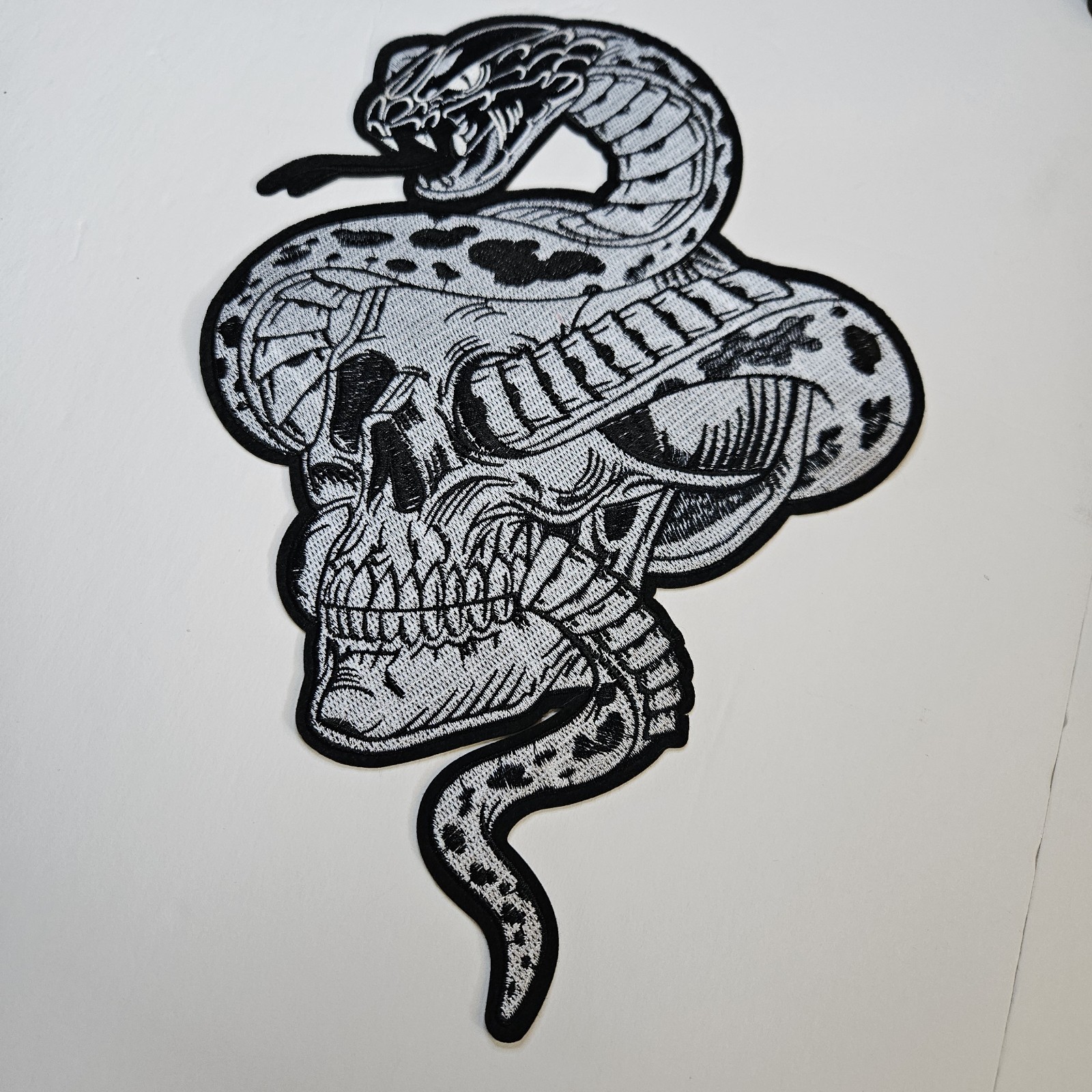 13.5" Snake Skull Embroidered Iron On Back Patch Biker Gothic Jacket New
