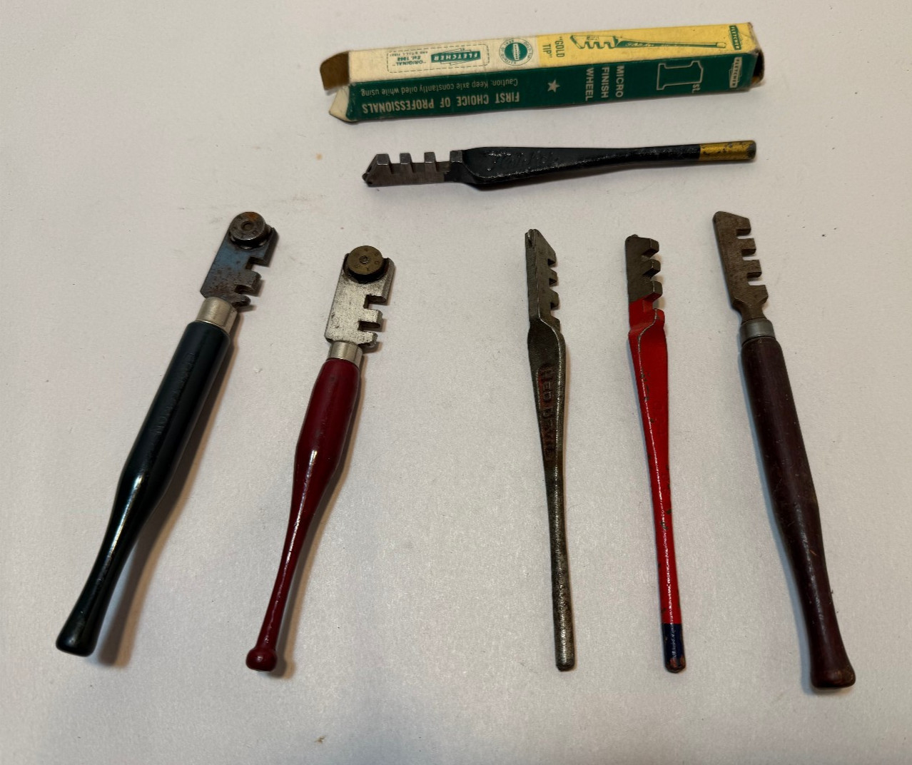 Lot of 6 Vintage Glaziers Glass Cutting Tools, Red Devil, Fletcher, Craftsman