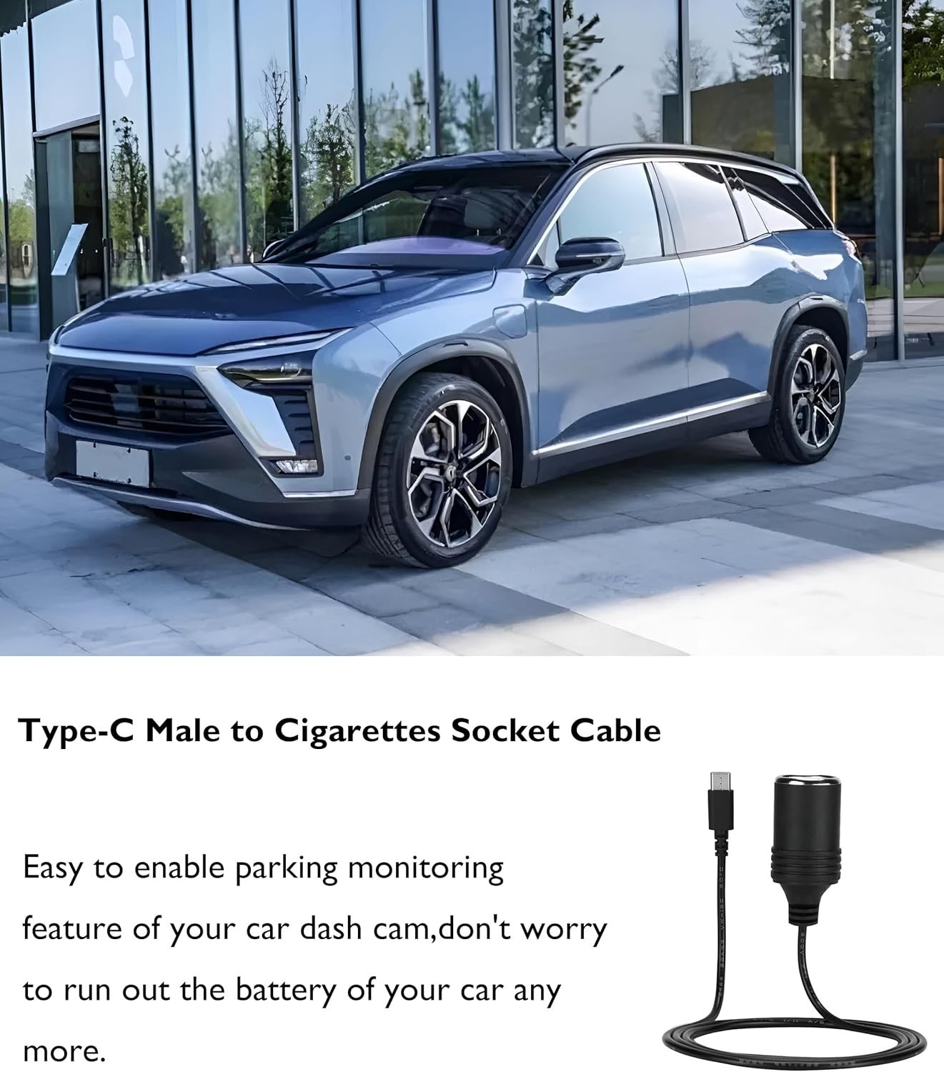 12V USB-C Car Cigarette Adapter - 65W PD Power Cable