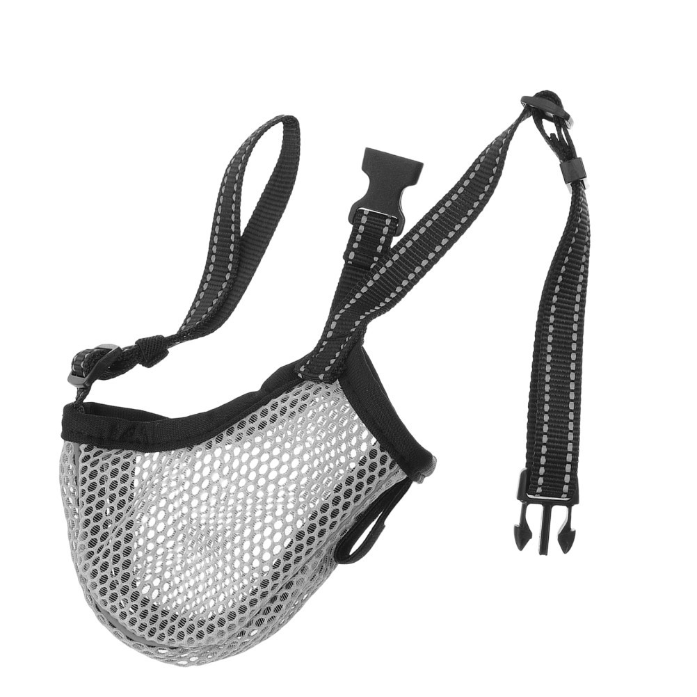 Grey Soft Mesh Dog Muzzle Adjustable Comfortable Bite Prevention Mouth Guard
