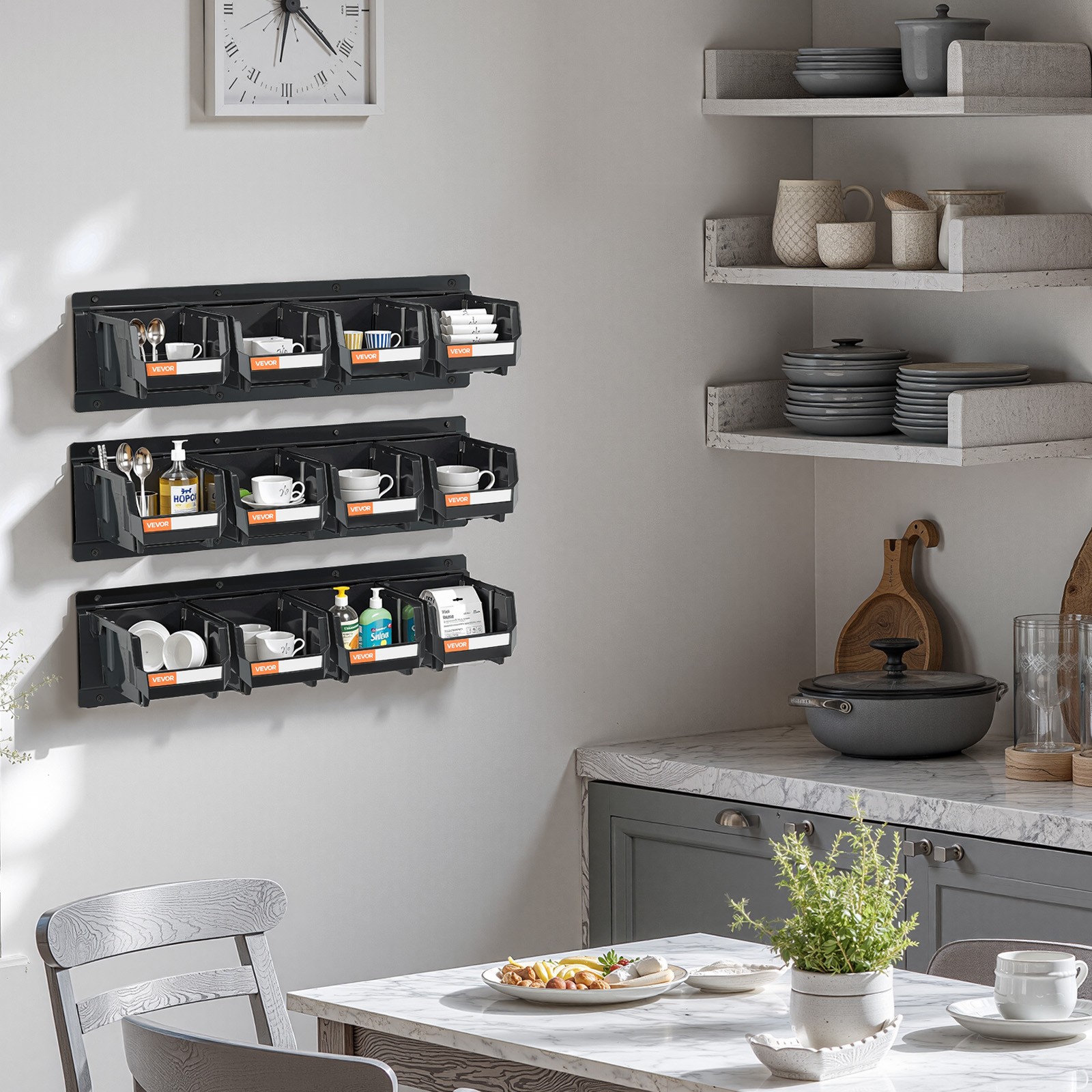 VEVOR Wall Mounted Storage Bins 12 pcs Hanging Stackable Storage Bin Black