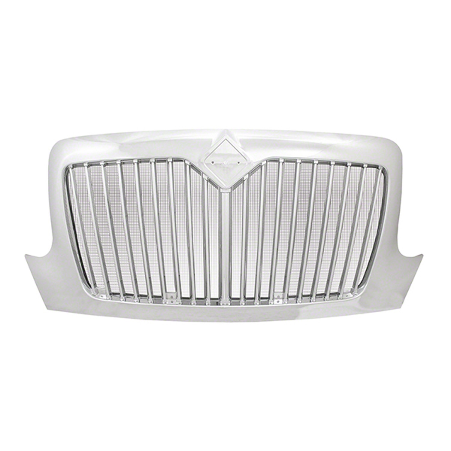 FRONT GRILLE; HEAVY DUTY VEHICLE; CHROME; WITH BUGSCREEN