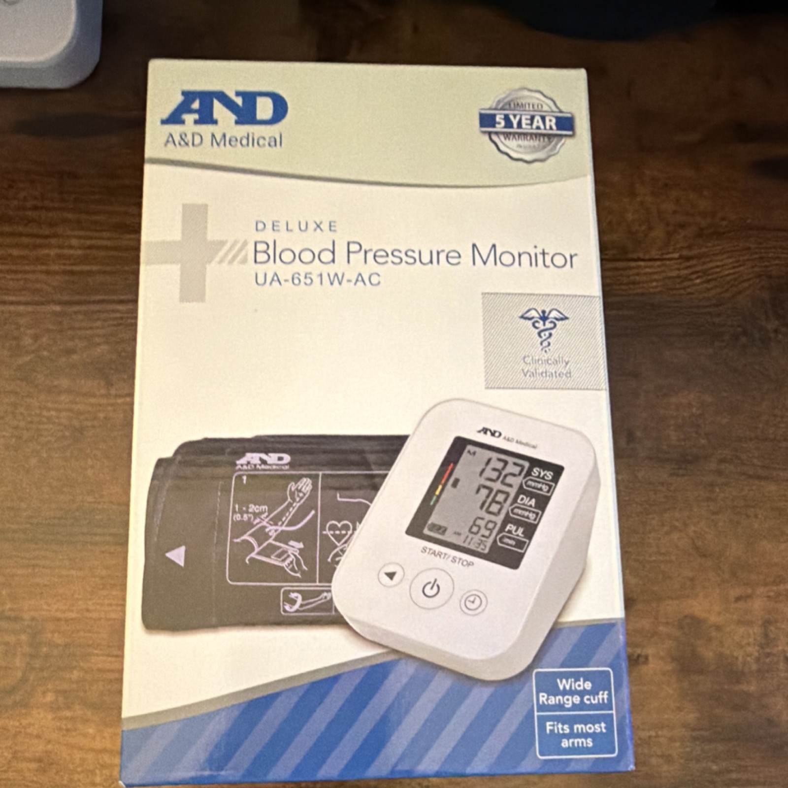 A&D Medical UA-651W-AC Arm-Type Digital Blood Pressure Monitor Wide Range Cuff
