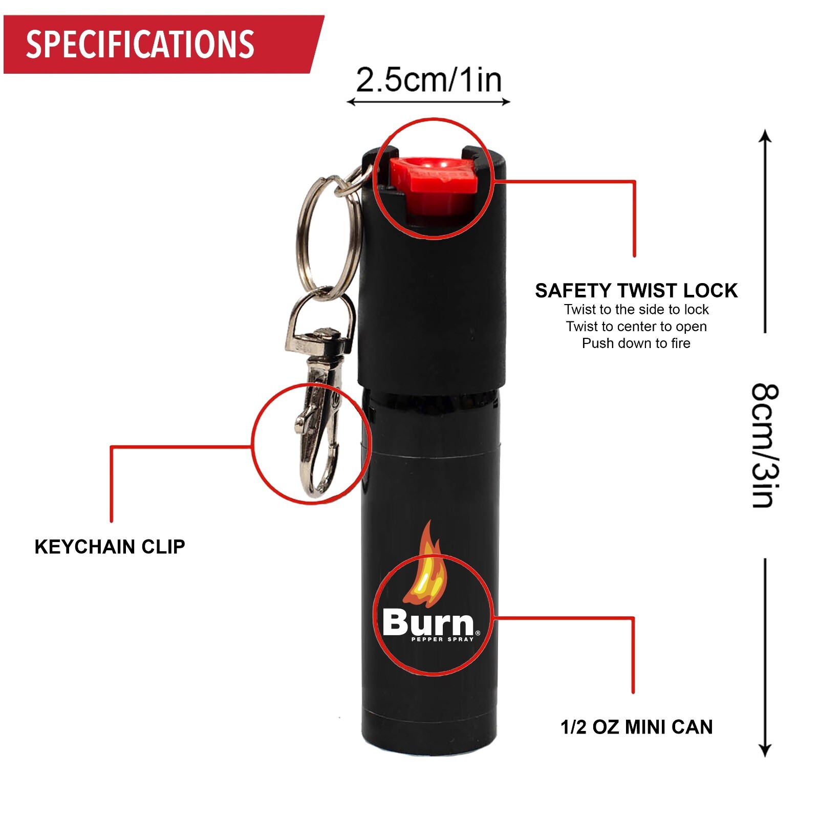 BURN Pepper Spray Bulk 10 Pack .50oz Mini Keyring Keychain Self Defense Security