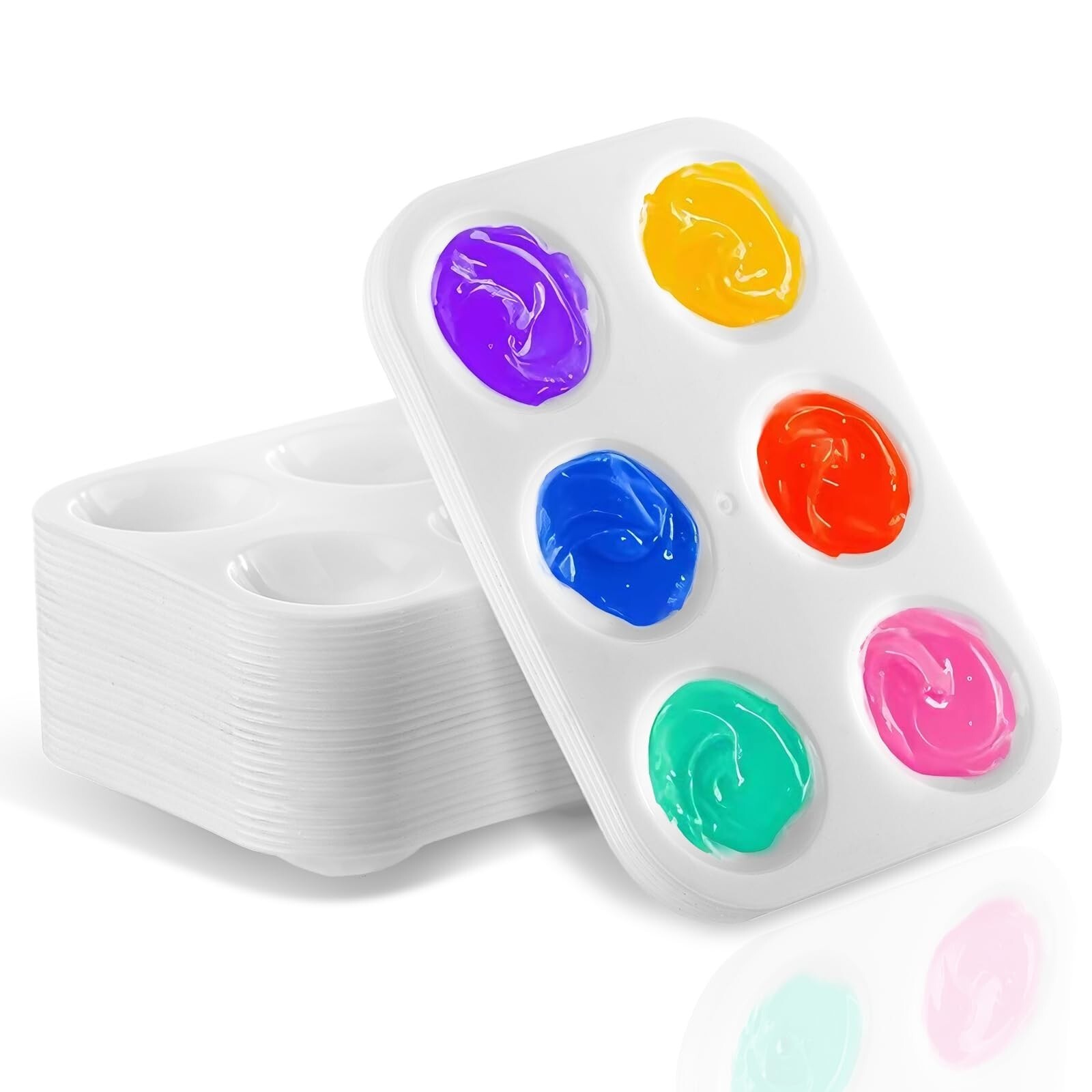 32 PCS Paint Tray Palette, White Plastic Paint Pallets, 6 Well Rectangular Pa...