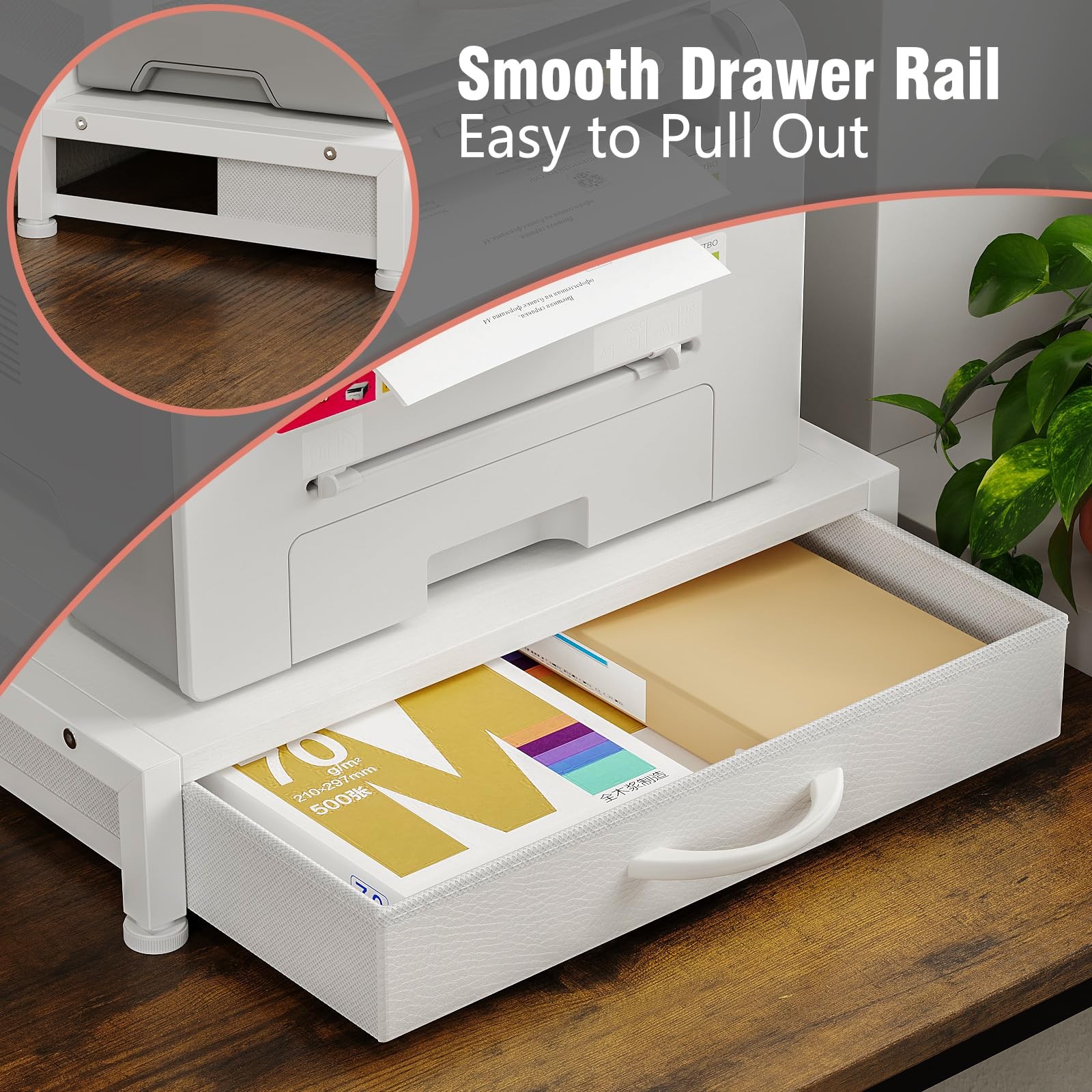 2-Tier Desktop Printer Stand with 2 Fabric Drawers, Prtiner Table with Storag...