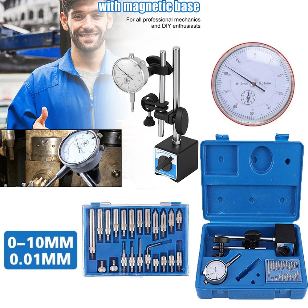 Dial Indicator with Magnetic Base 0.001"Precision Gauge Test Indicator Point Set