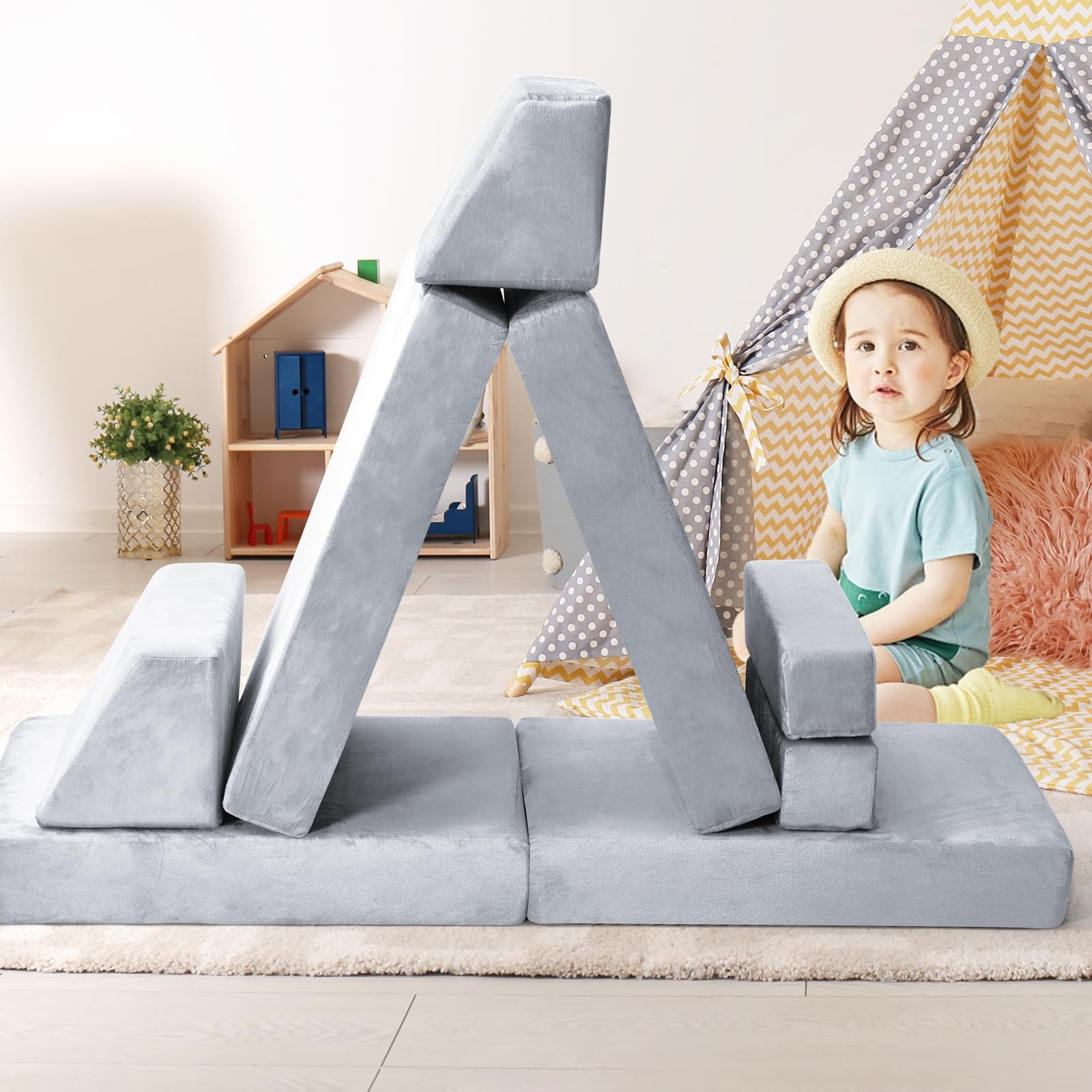 10Pcs Kids Play Couch,Toddler Sofa,Modular Kids Couch for Playing, Creativing...