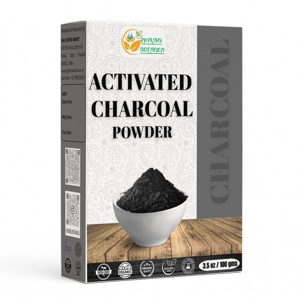 Herbs Botanica Activated Charcoal Powder 100% 3.5 Ounce (Pack of 1), Black