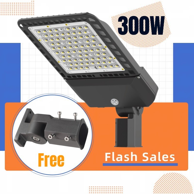 DLC 300W LED Shoebox Pole Light Commercial Parking Lot Pole Fixture Dusk To Dawn