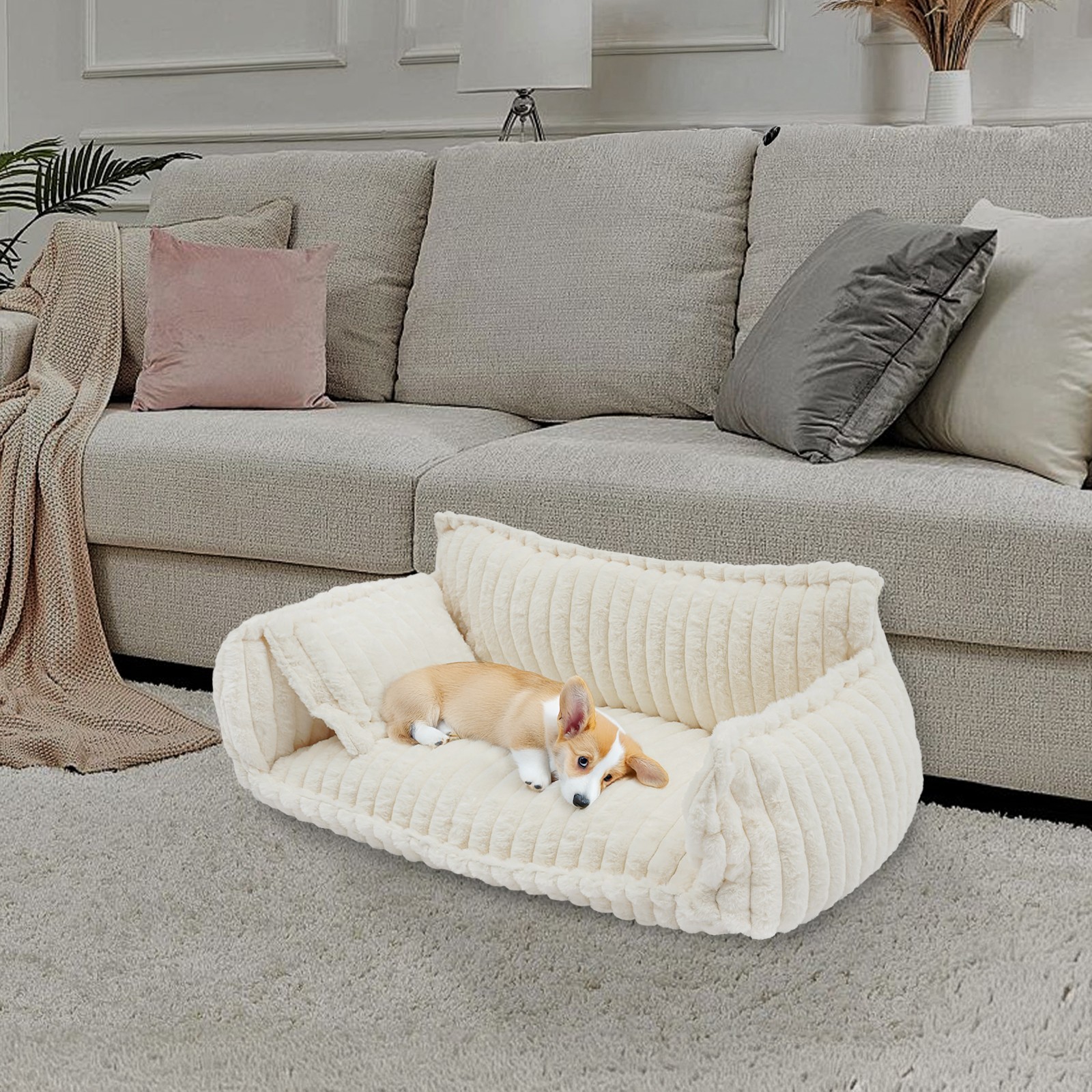 Pet Couch with Removable Washable Cover, Pet Couch Bed for Dog and Cat, Calming