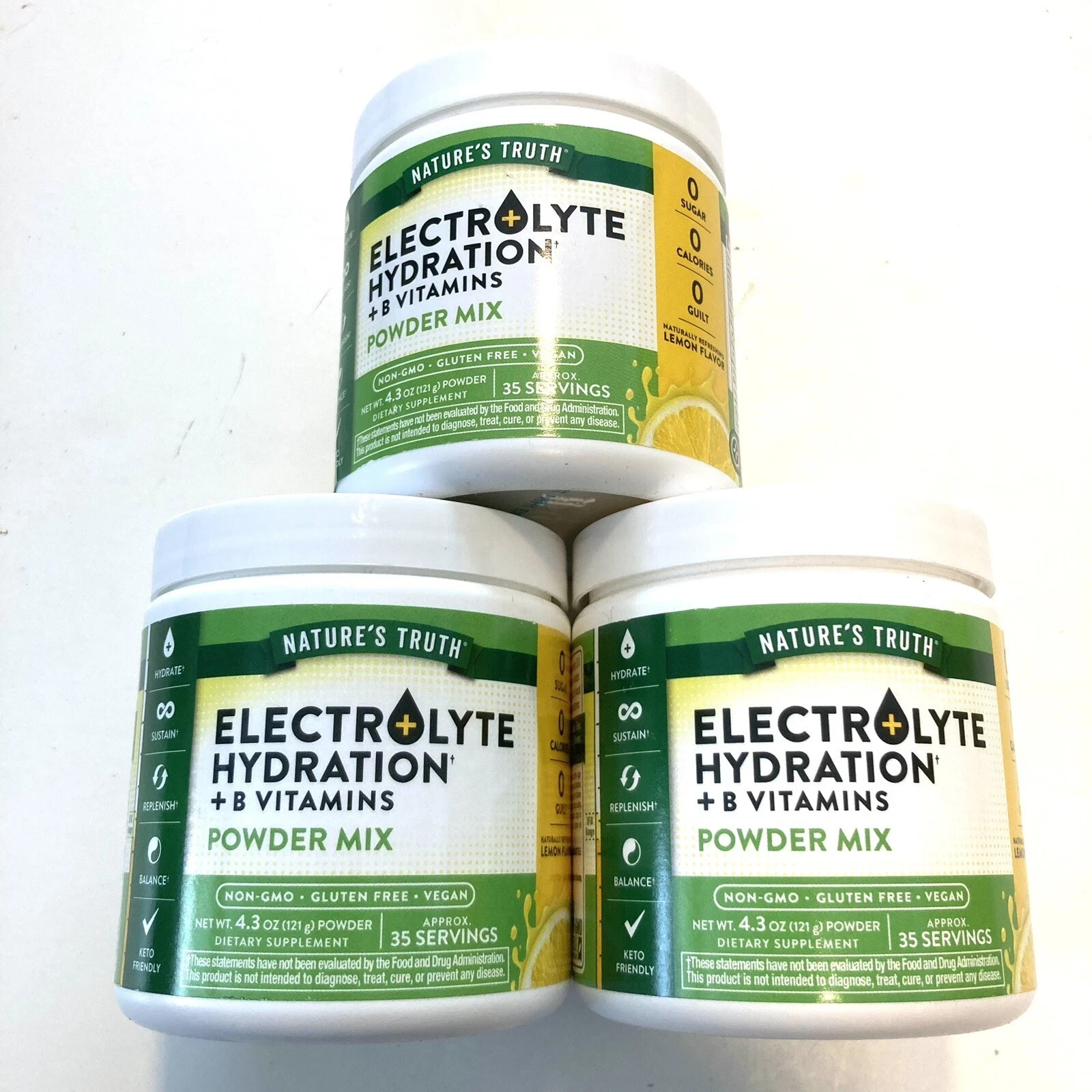 LOT OF 3 Nature's Truth Electrolyte Hydration + B Vitamins Powder Mix -Exp 08/26