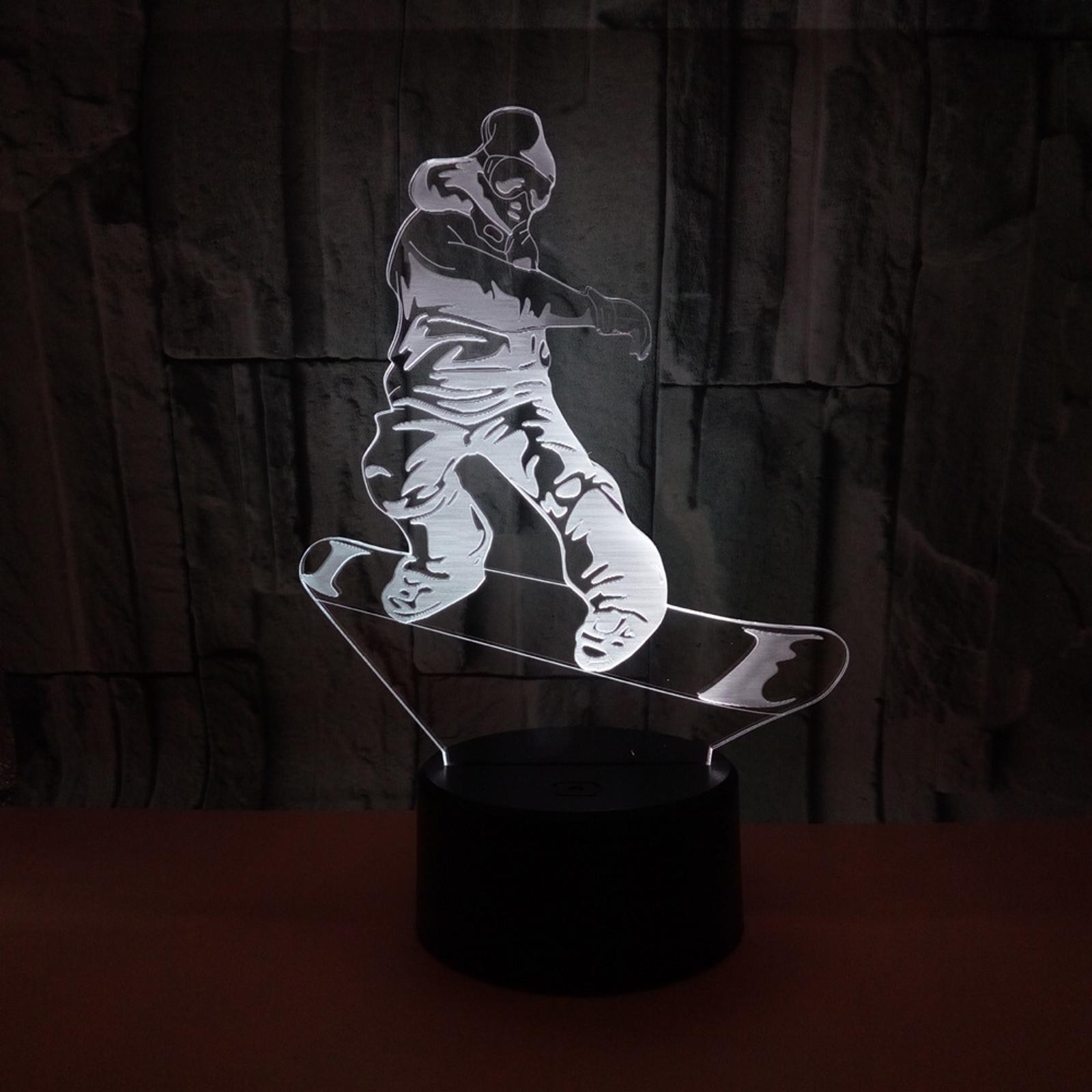 LED Desk Table Lamp 3D Snowboarding Night Light 7-Color Changing Touch Contral
