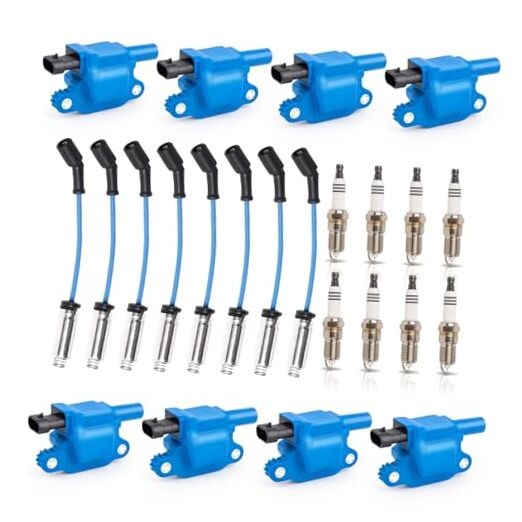 Set of 8 Professional Ignition Coil and 7mm Blue Wire Set with 8 Platinum