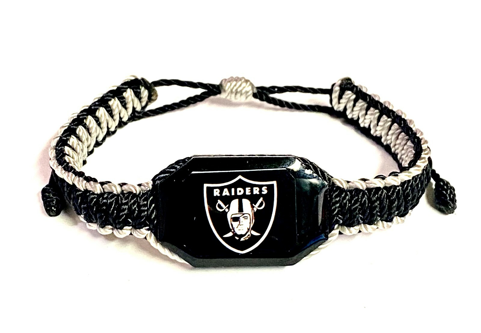 Raiders Football Black White Woven Braided Corded Adjustable Bracelet Unisex