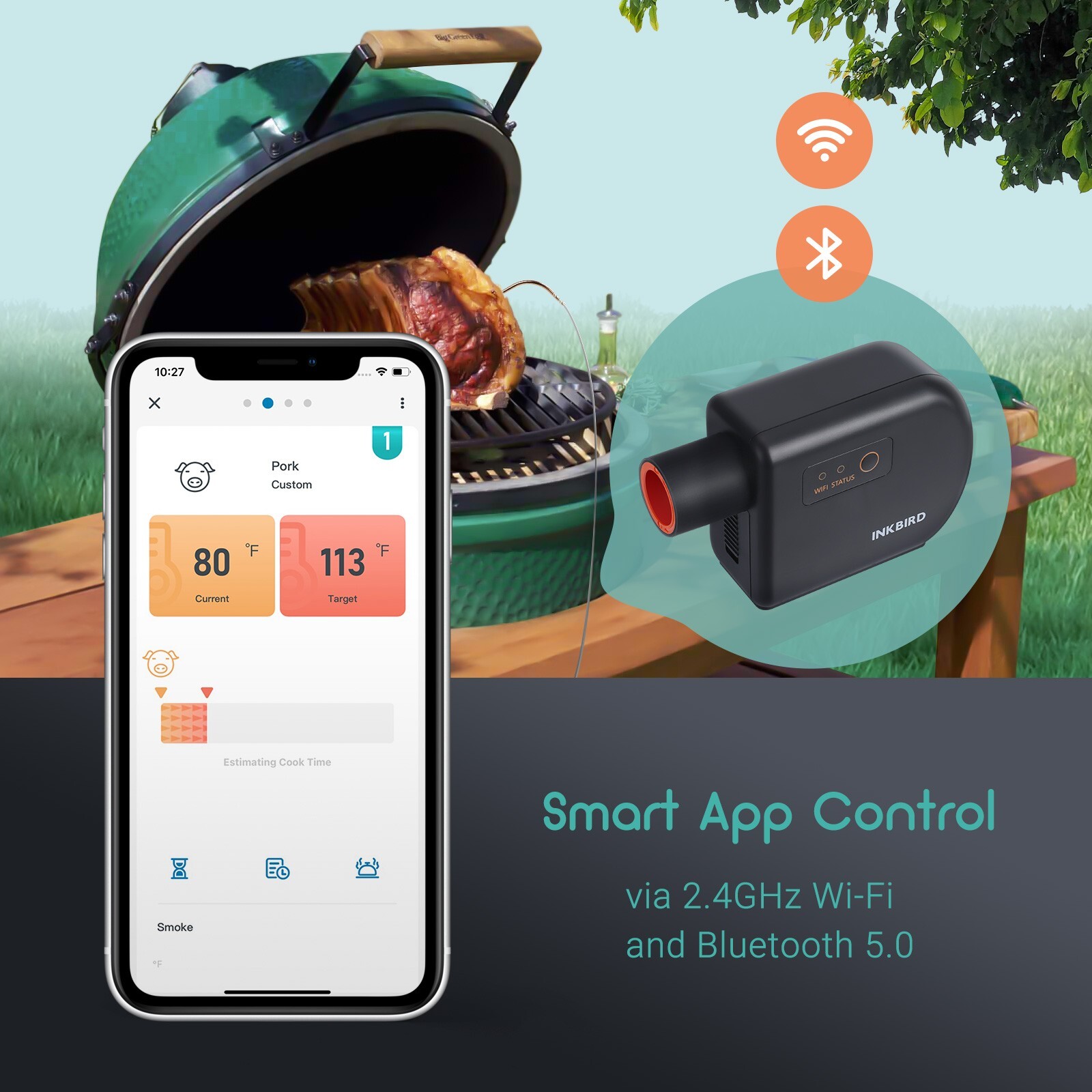 Automatic Smoker Fan Controller Barbecue Thermometer Bluetooth Wi-Fi ISC-027BBW