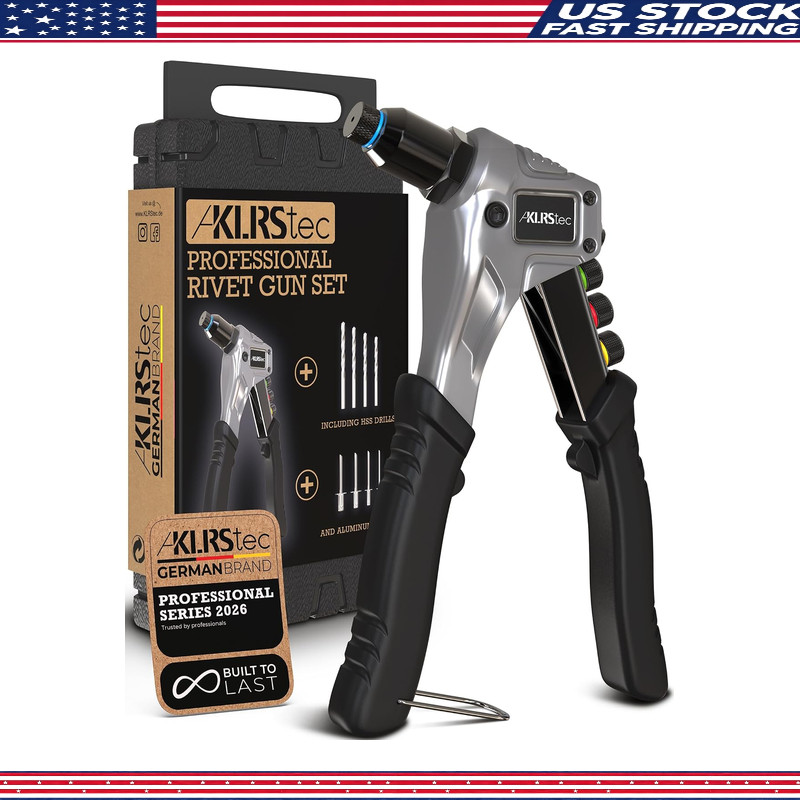 KLRStec Professional Rivet Gun Kit 120 Pop Rivets and 4 HSS Drills